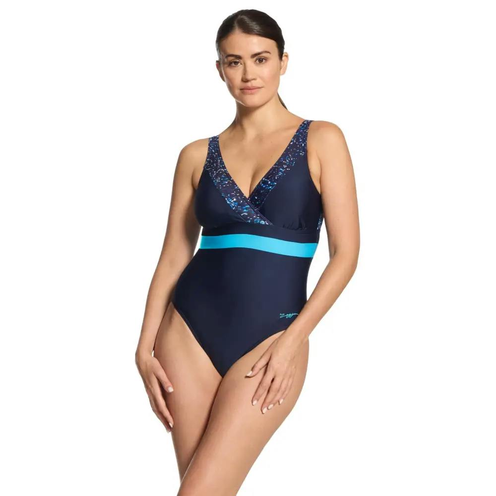 Zoggs Women's Turquoise Boronia Squareback Swimsuit - Navy - Uk Size 8