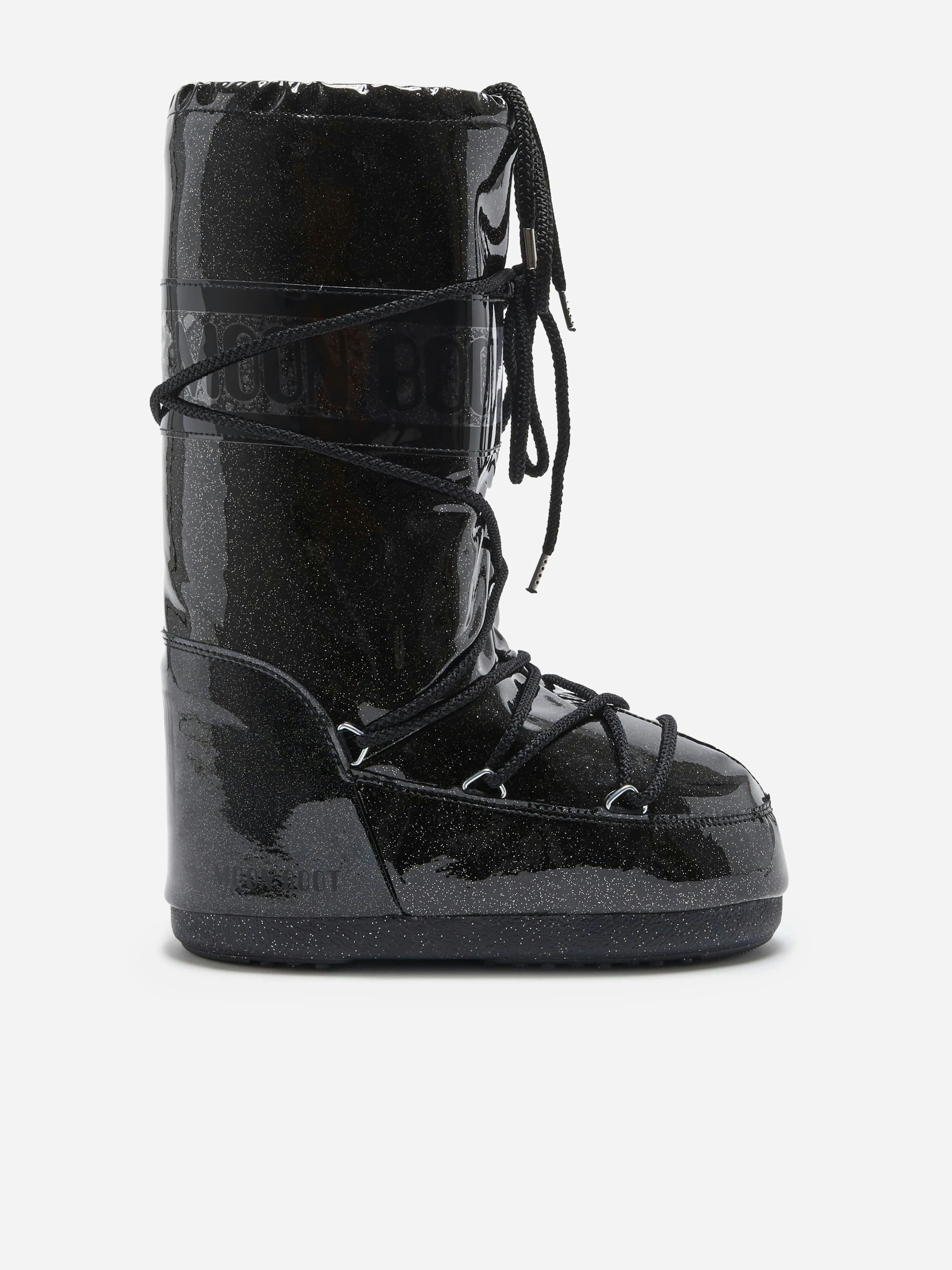 Moon Boot Girls Black Icon Glitter Boots In - Eu 31 - 34 Uk 12.5 - 2