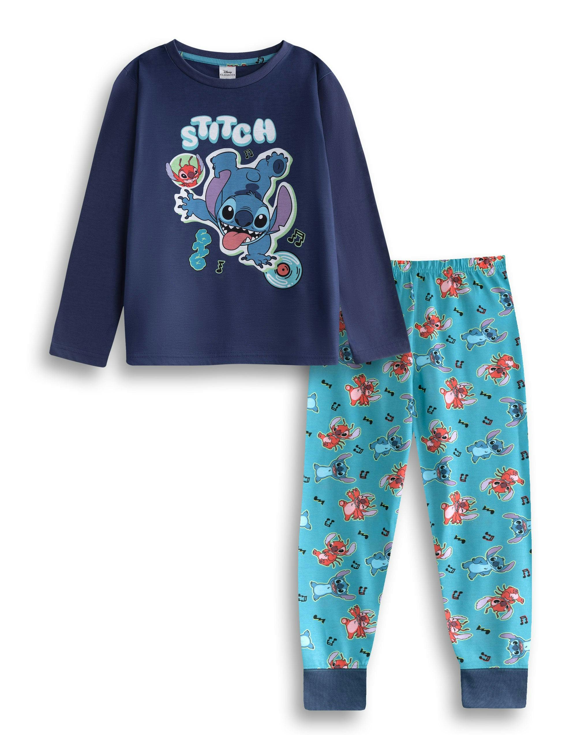 Vanilla Underground Boys Blue Lilo & Stitch Character Long Sleeve Long Leg Pyjama Set - 5-6 Years