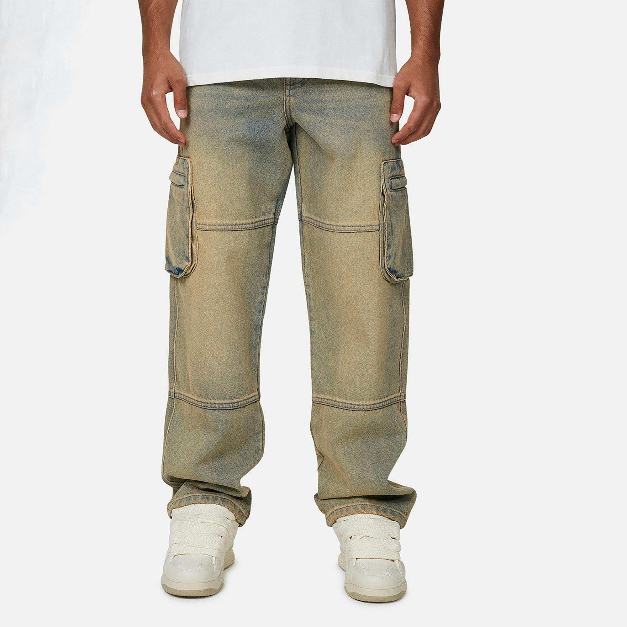 Good For Nothing Blue Baggy Washed Cargo Denim Jeans - 30W/32L