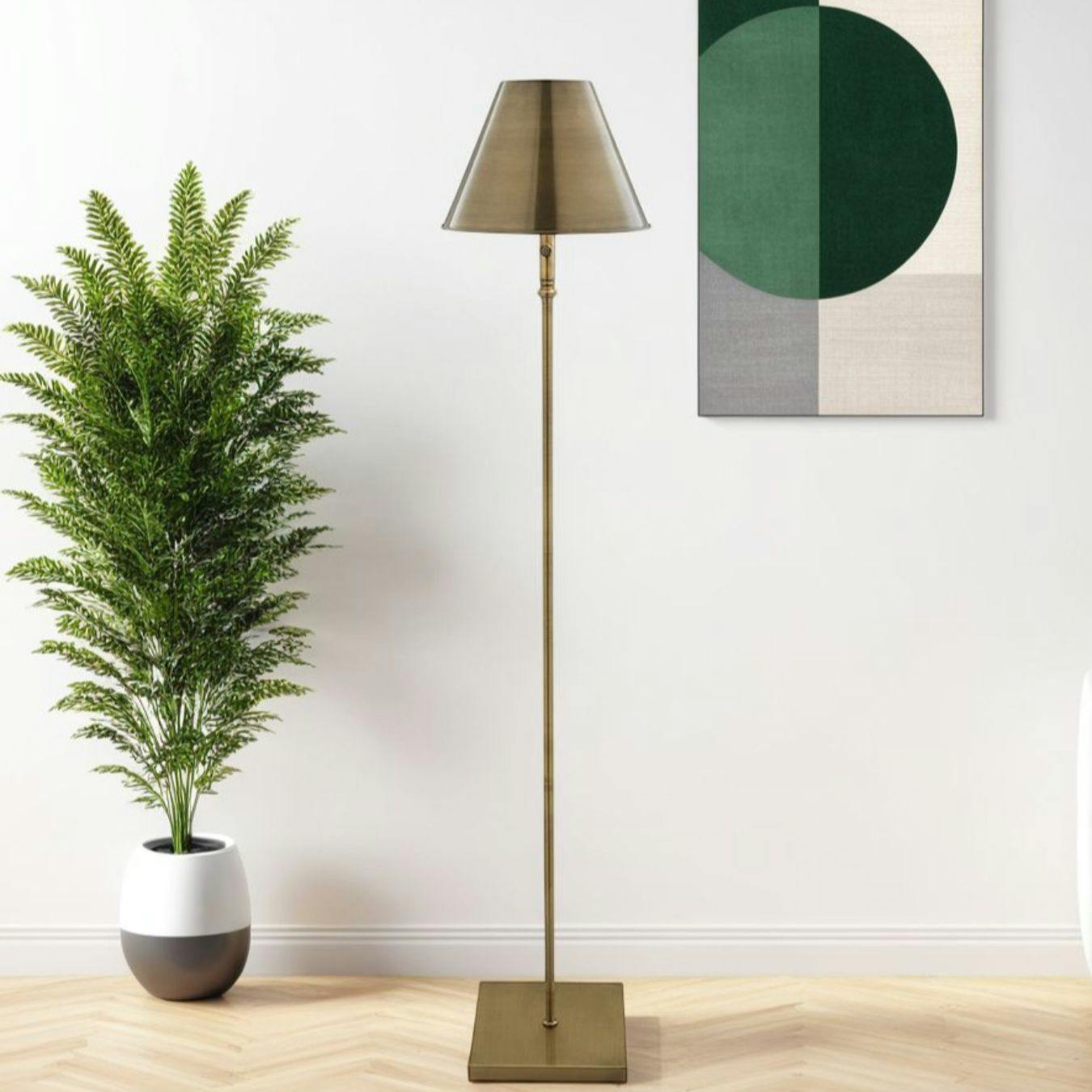 Rackhams White/Light Lustre Antique Brass Led Rechargeable Floor Lamp