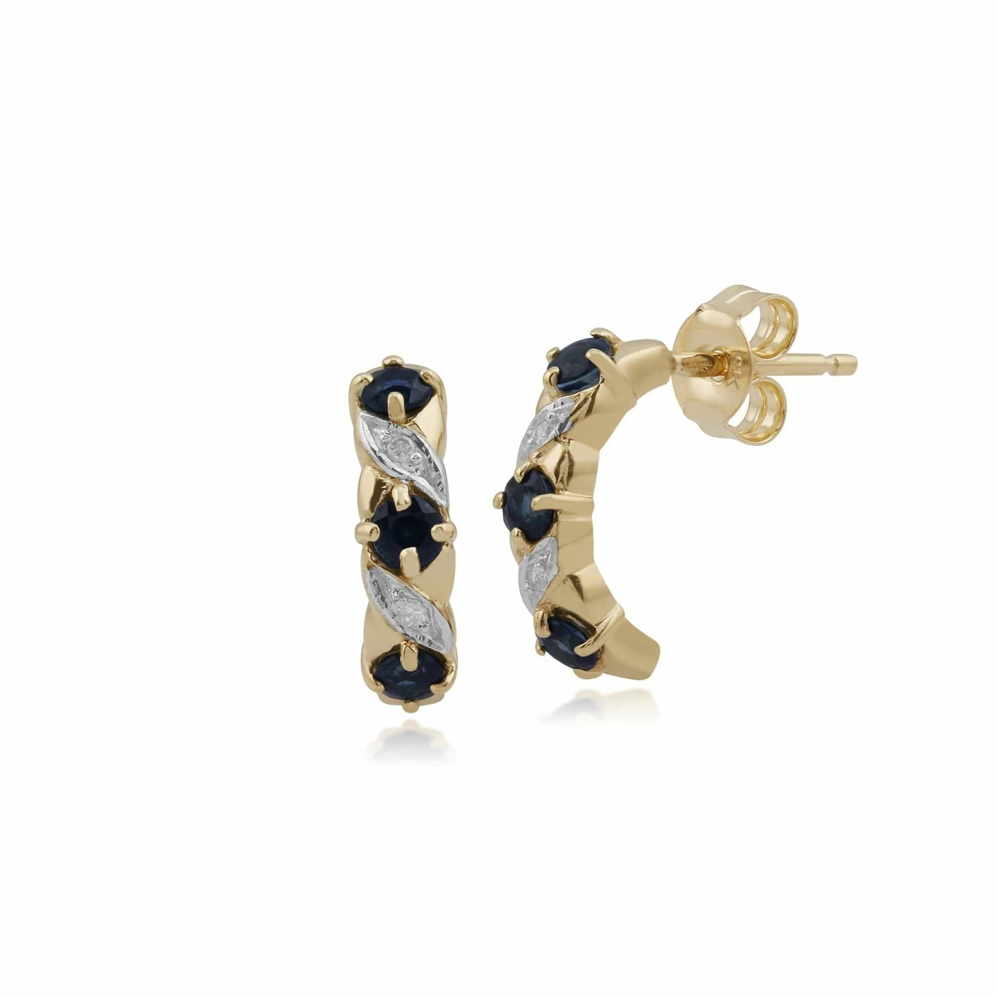 Gemondo Gold Art Nouveau Style Sapphire & Diamond Half Hoop Earrings In 9Ct