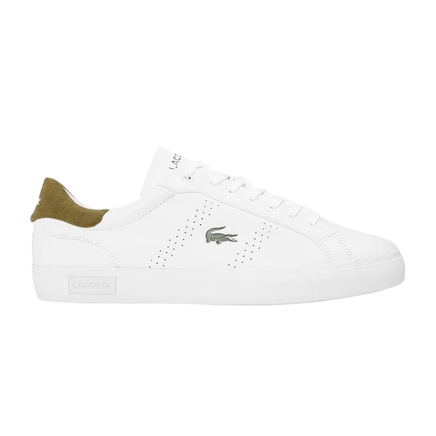 Lacoste Men's White/Green Powercourt Leather Flat Trainers - 7 Uk - 100% Mixed