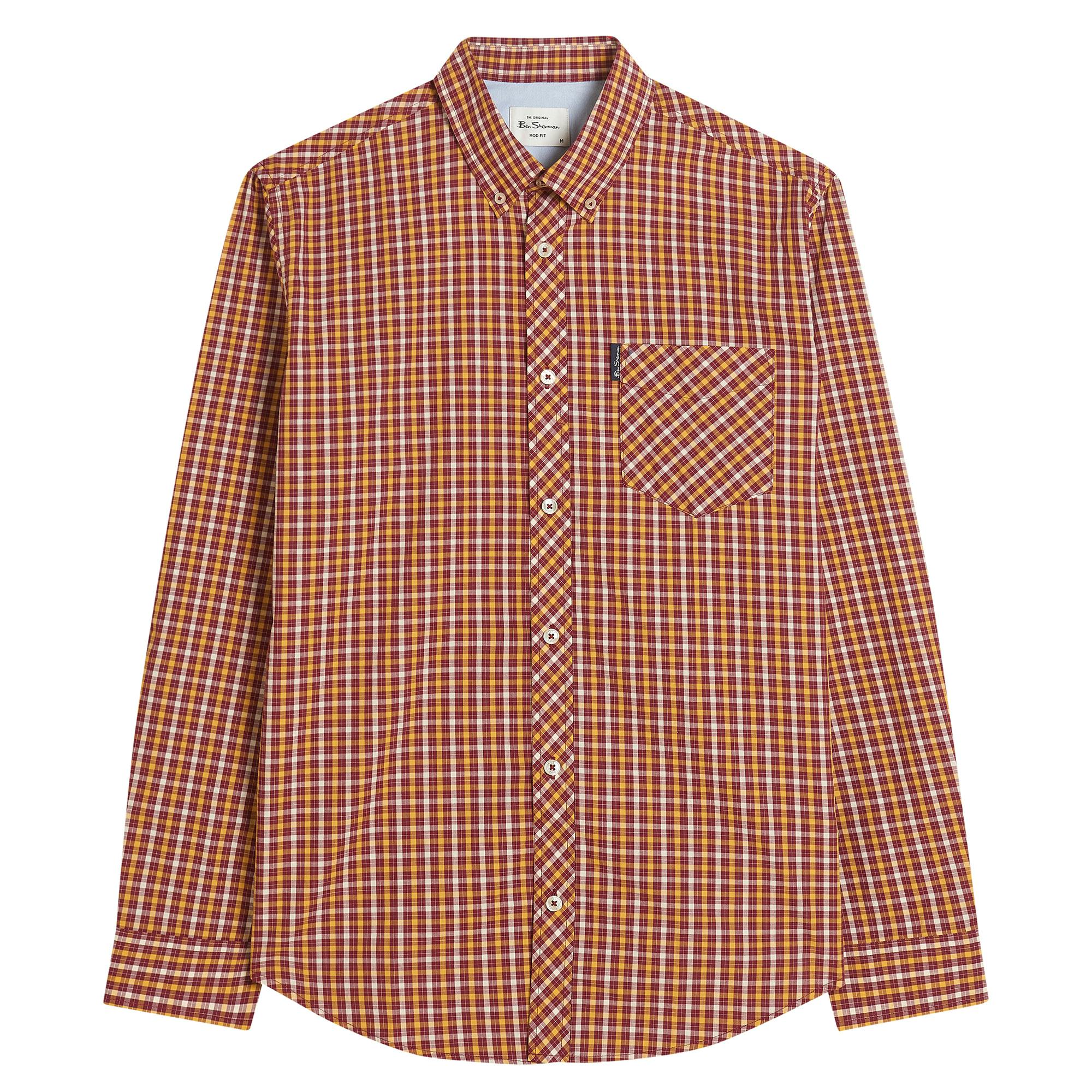 Ben Sherman Men's Red Signature House Check Long-Sleeved Shirt - Xxl - 100% Cotton