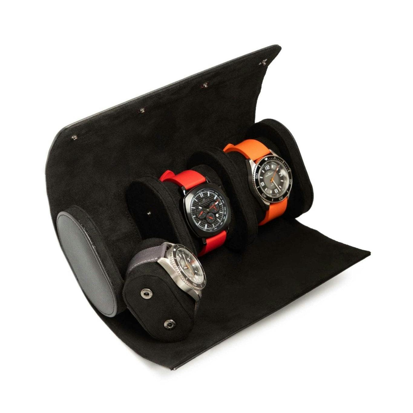 Kennett Black Leather Watch Roll | Luxury Travel Watch Storage Case