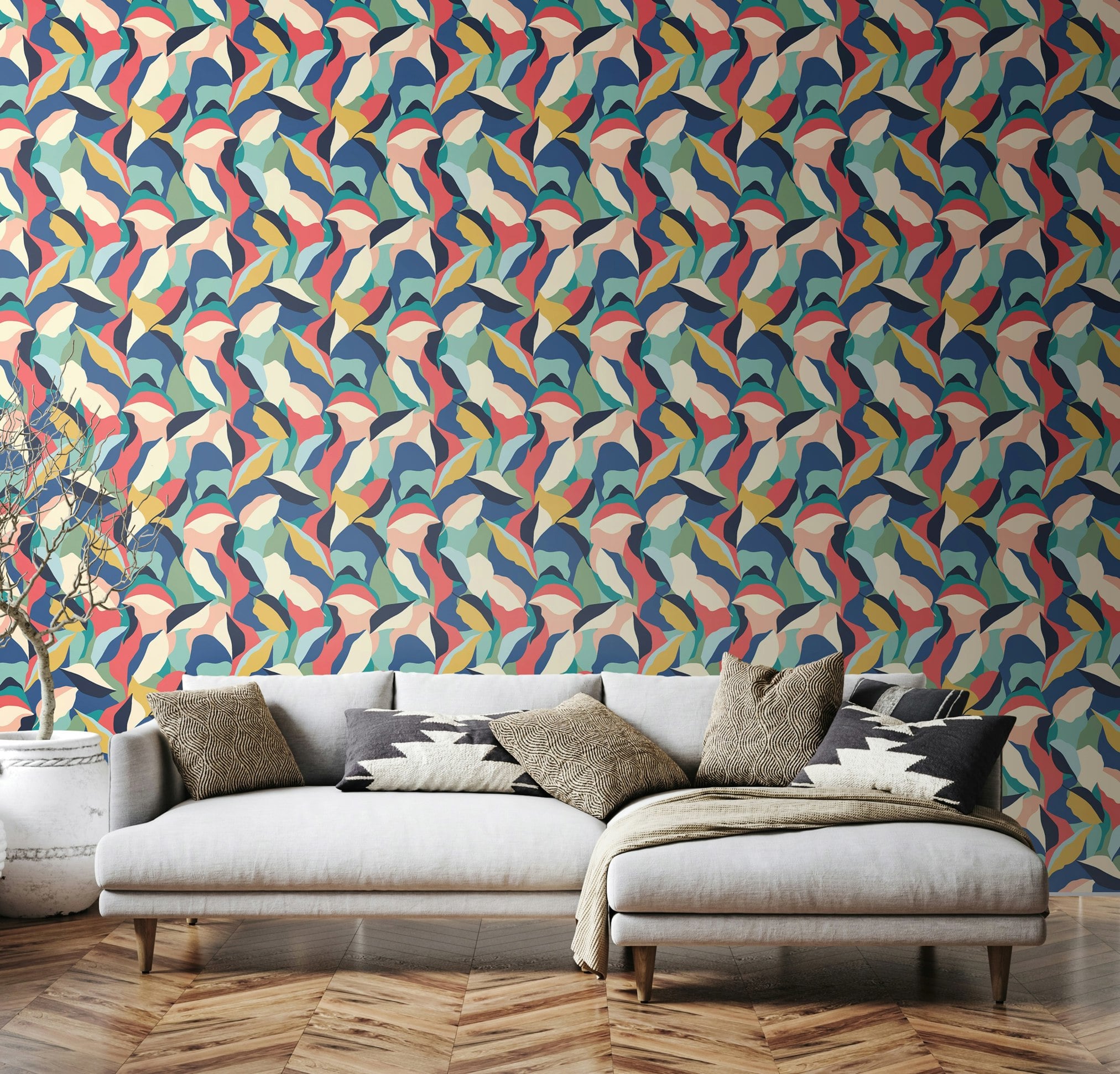 Rackhams Leafy Patchwork - Navy Twist 10M Wallpaper