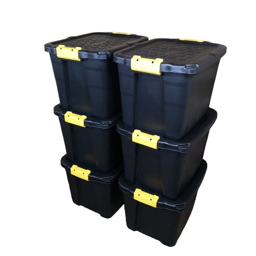 Samuel Alexander 42L Heavy Duty Nestable Storage Box With Clips - Set of 6 - Black Plastic - Image 4