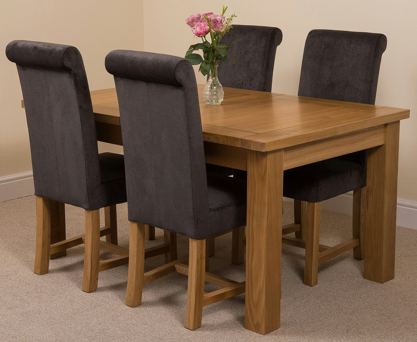 Rackhams Black Seattle Oak Extending Dining Table With Washington Fabric Chairs - 4 Chairs