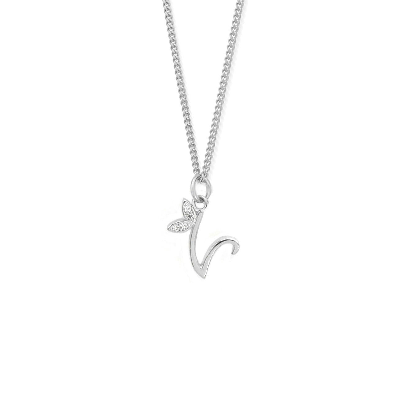 Say It With Silver Dainty Winged Initial Charm Necklace - Sterling - V