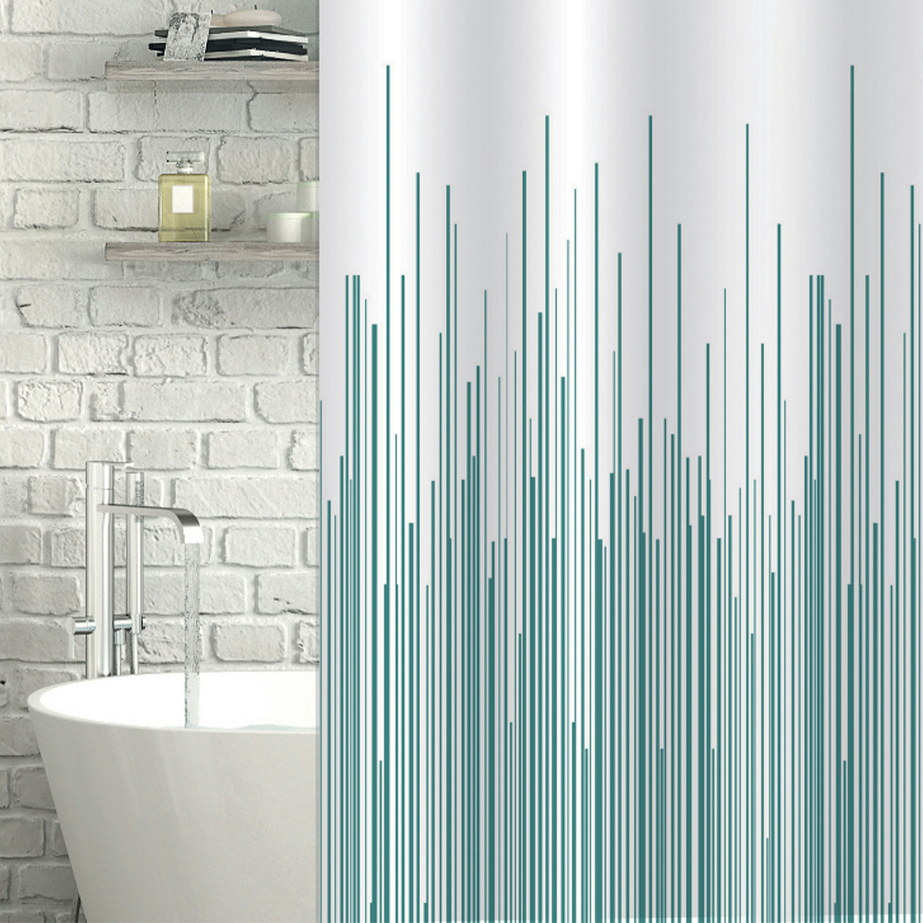 Showerdrape White City & Teal Shower Curtain