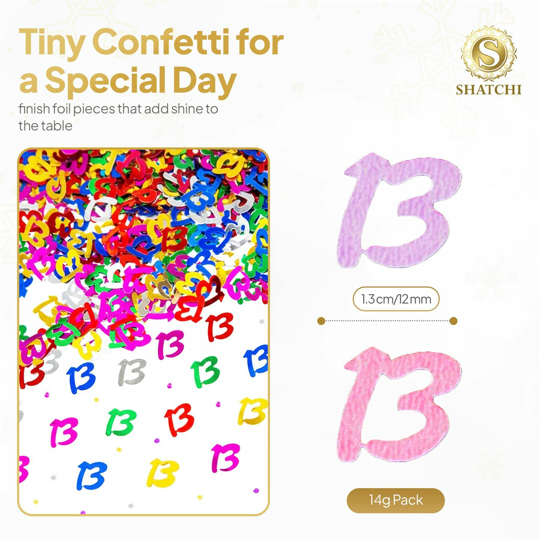 Shatchi 14G Multicolour 13Th Birthday Confetti 14G - Multicolour Metallic Foil Table Scatter Sprinkles, Number 13 Party Decorations For Birthday Tables, Cards, Invitations, Gift Bags And Celebration Décor - Image 2