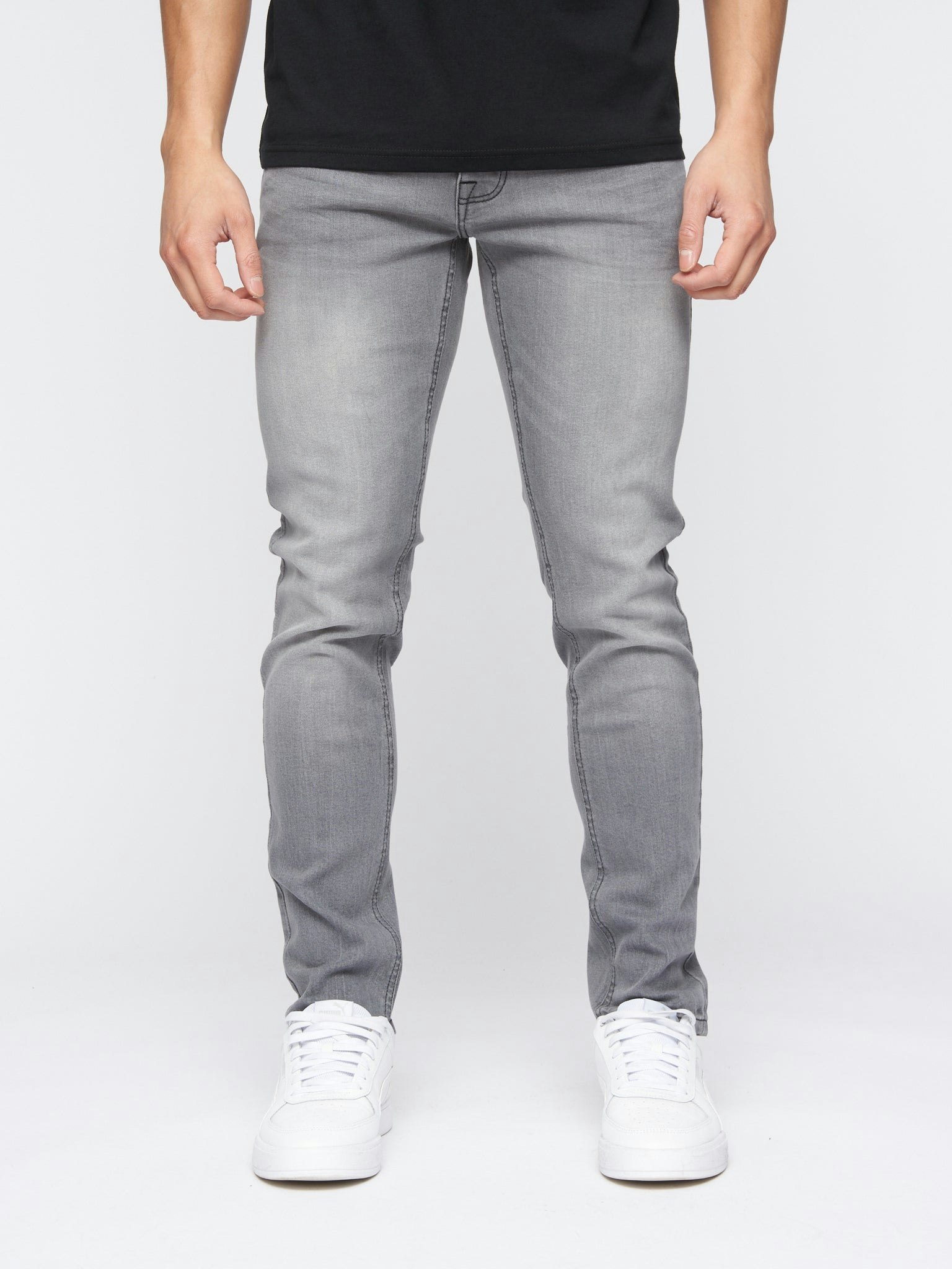 Crosshatch Men's Grey Buraca Slim Fit Denim Jeans Wash - W36 L34