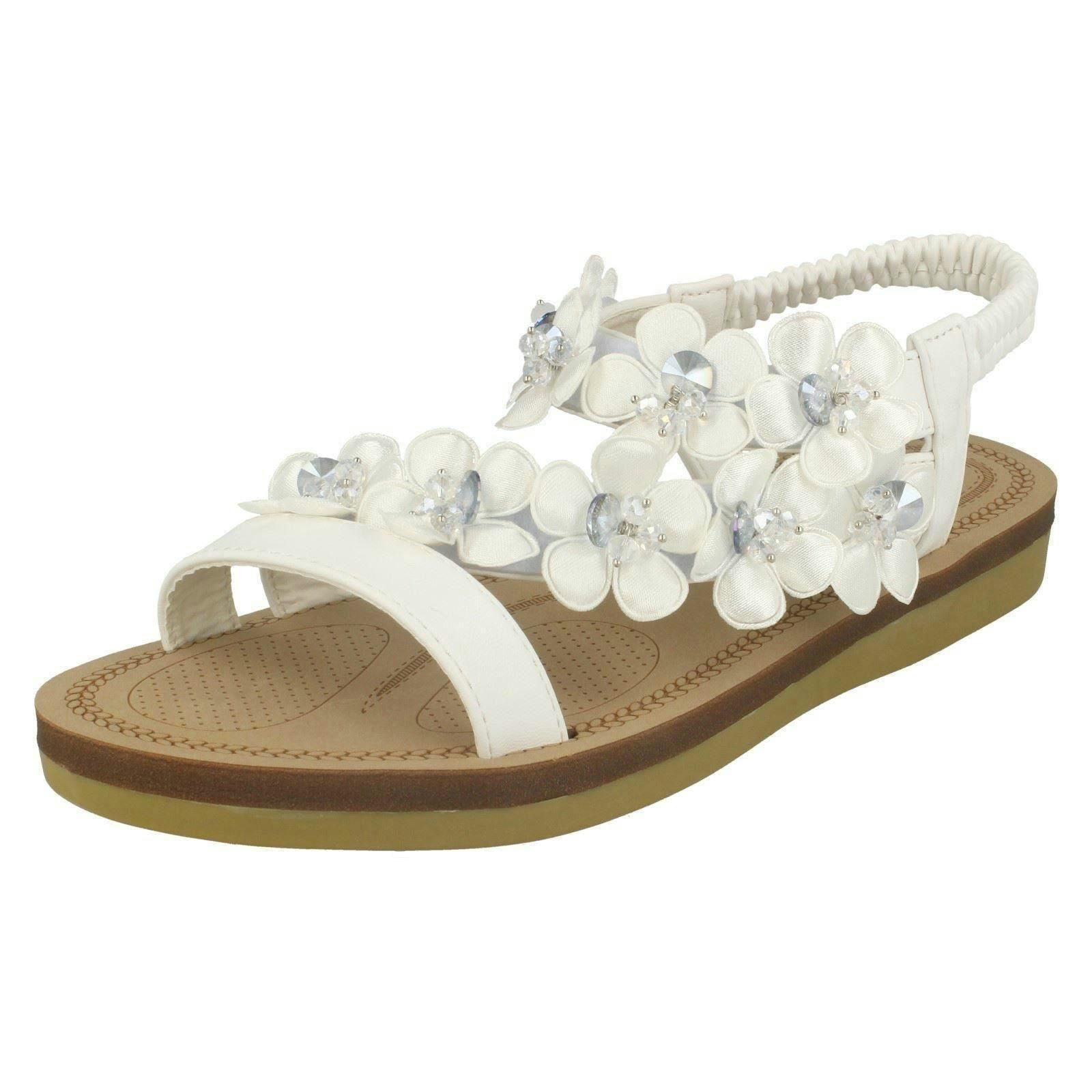 Anne Michelle Women's White Flower Trim Sandals - Uk 5