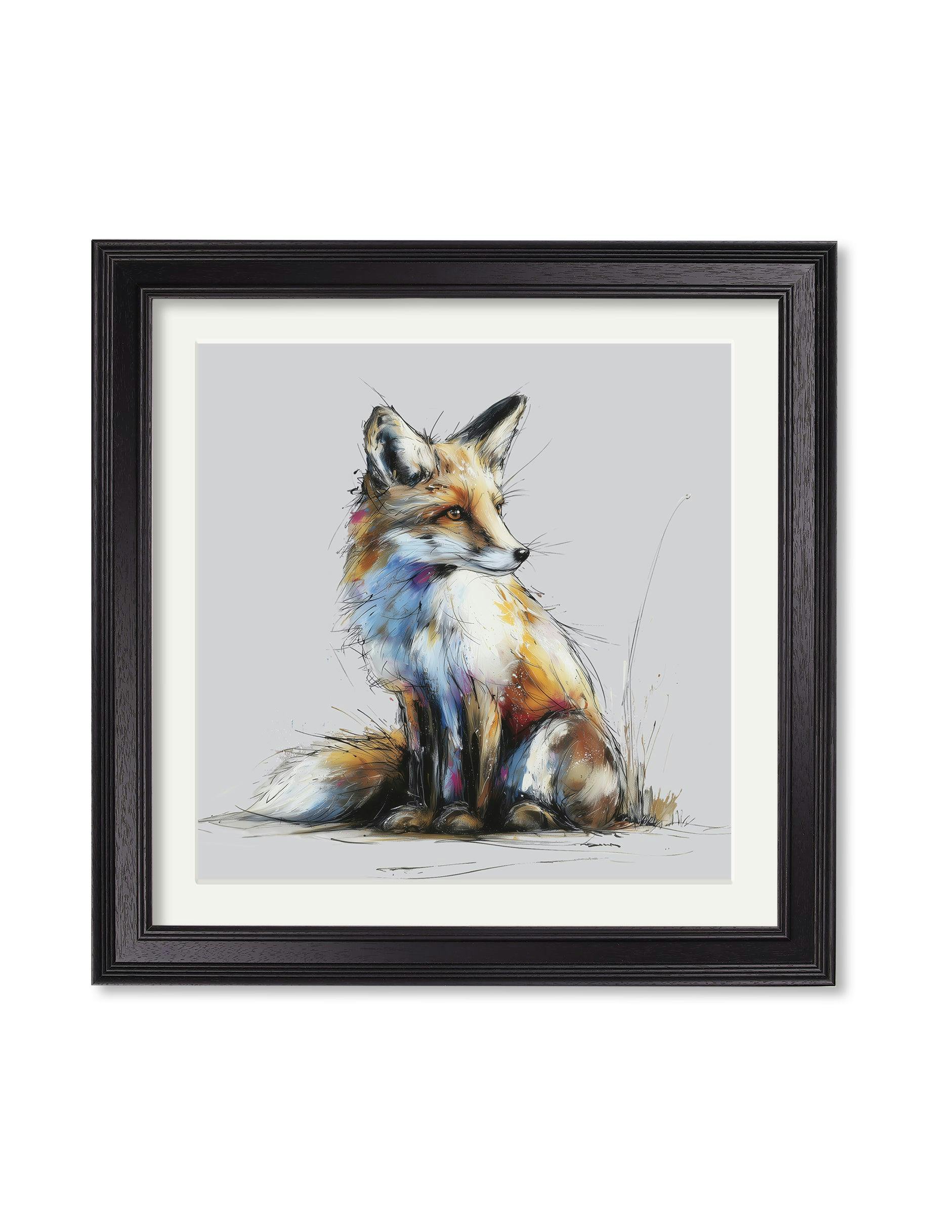 Rackhams Black Little Fox Cosy Sketch - Hurstwood Square Frame - Little Fox Cosy Sketch - 70 X 70Cm