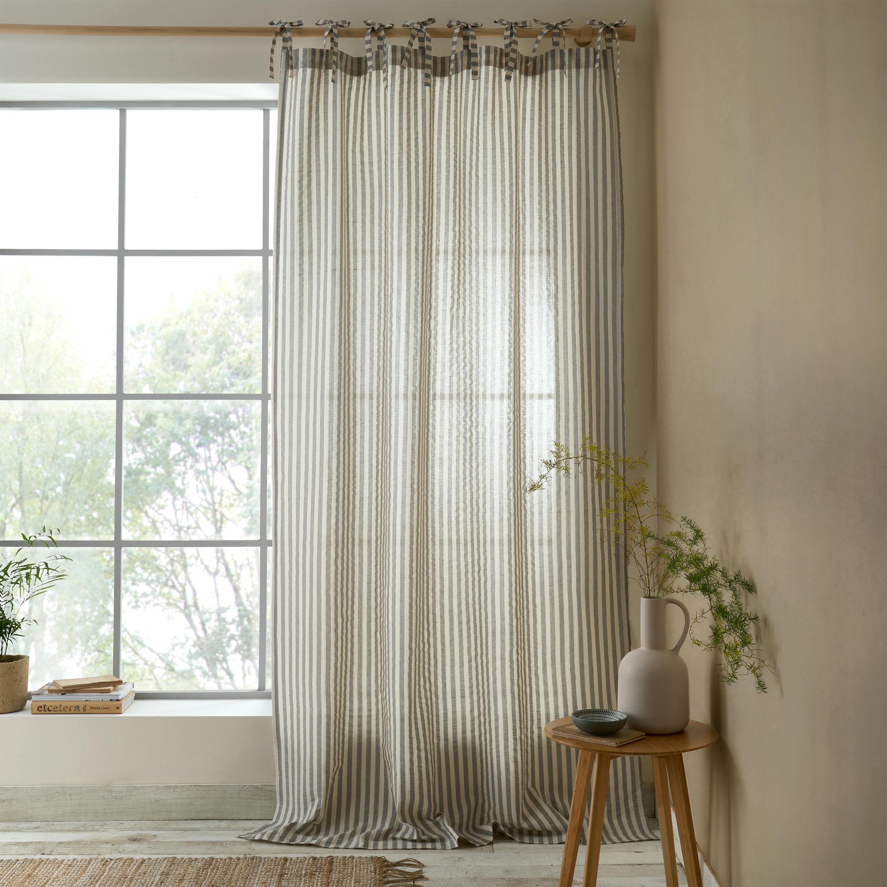 Rackhams Grey Zanzibar Woven Stripe Voile Curtain Panel - 140 X 229 Cm