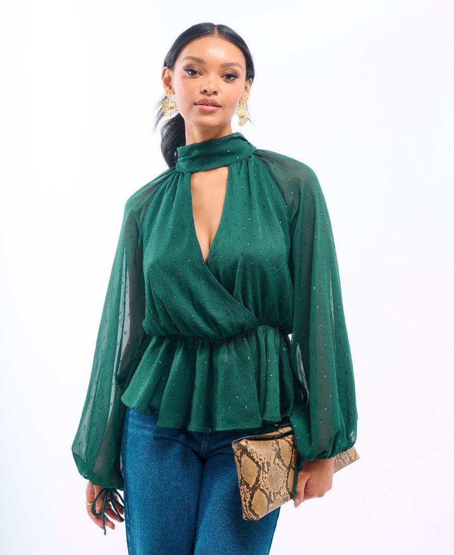 Needs No Label Green Sparkly Wrap Top - 16