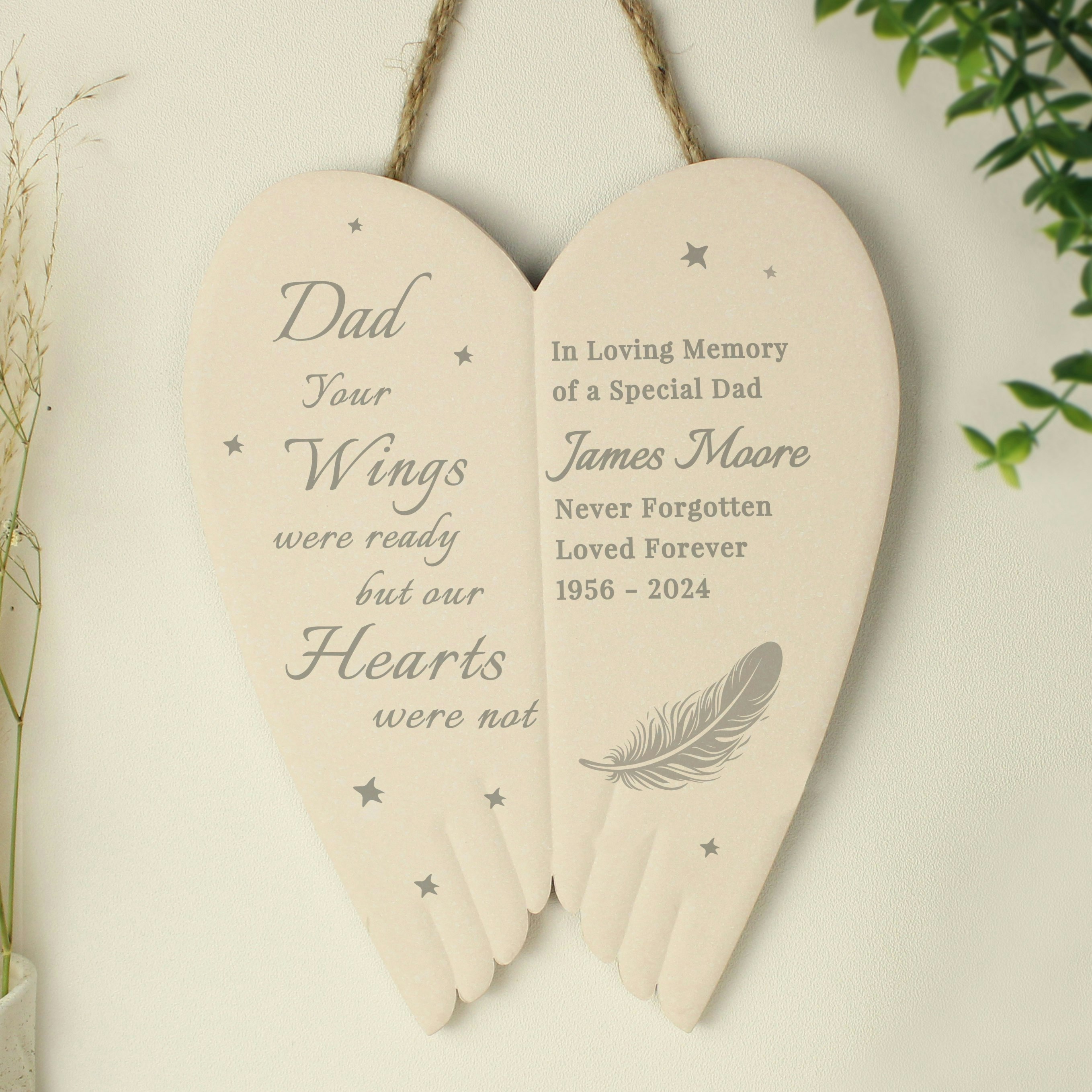 Rackhams Personalised Memorial Angel Wings Hanging Ornament