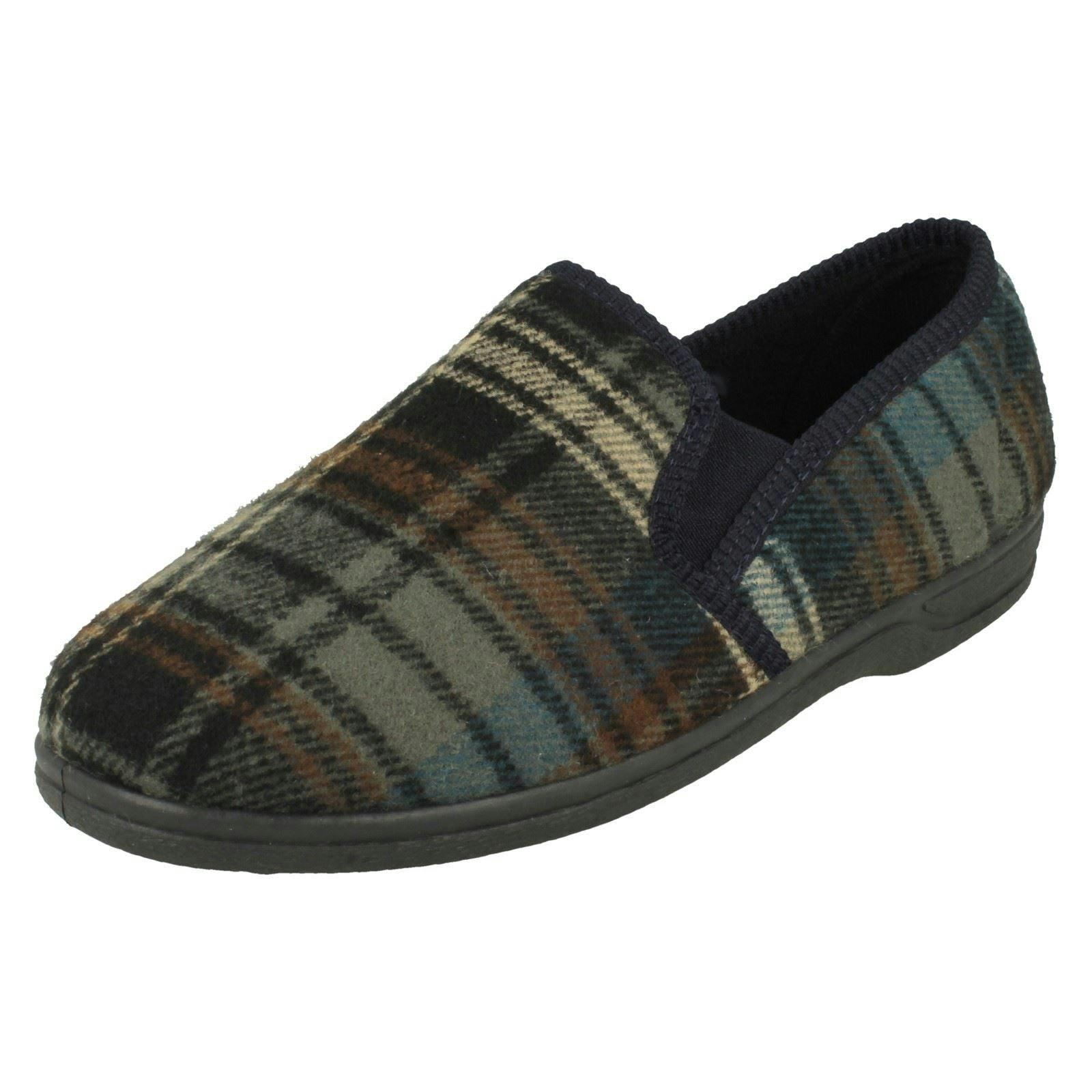 Spot On Men's Slippers Checked Pattern Full Slipper - Noah - Navy - Uk 8