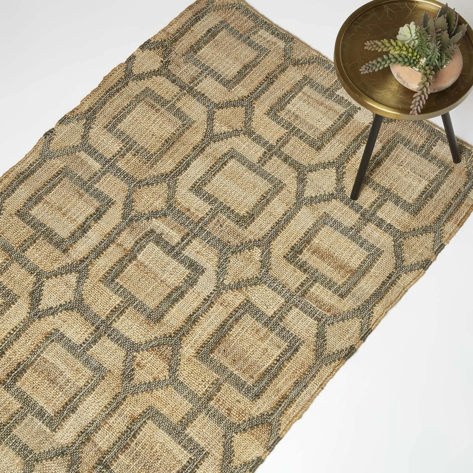 Homescapes Brown Tiran Geometric Handwoven Jute Rug - 160 X 230 Cm