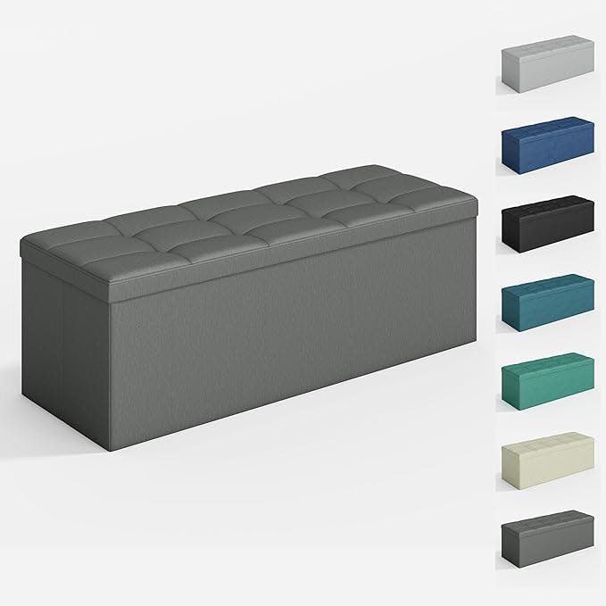 Rackhams Ottoman 110Cm Large Rectangular Ottoman Foldable Storage Bench Upholstered Foot Rest - Teal
