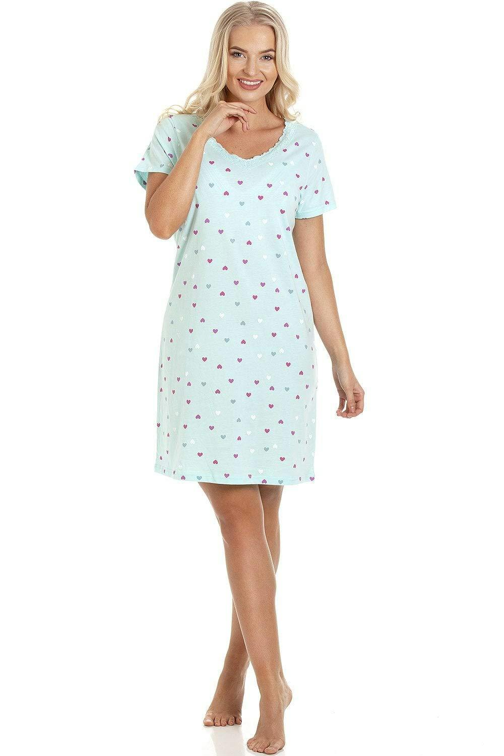 Camille Women's Soft Cotton Summer Nightdresses - Aqua - 10-12