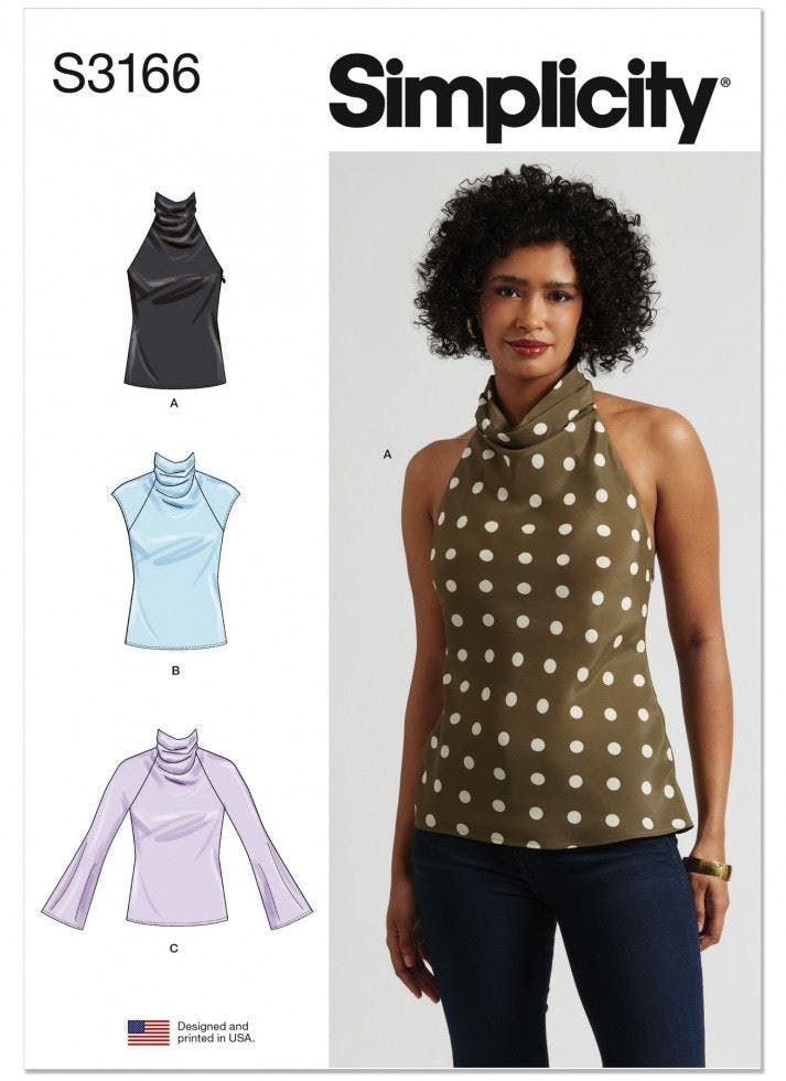 Simplicity Women's Sewing Pattern 3166, Tops For C5 (10-12-14-16-18) - Intermediate - Y5 (18-20-22-24-26)