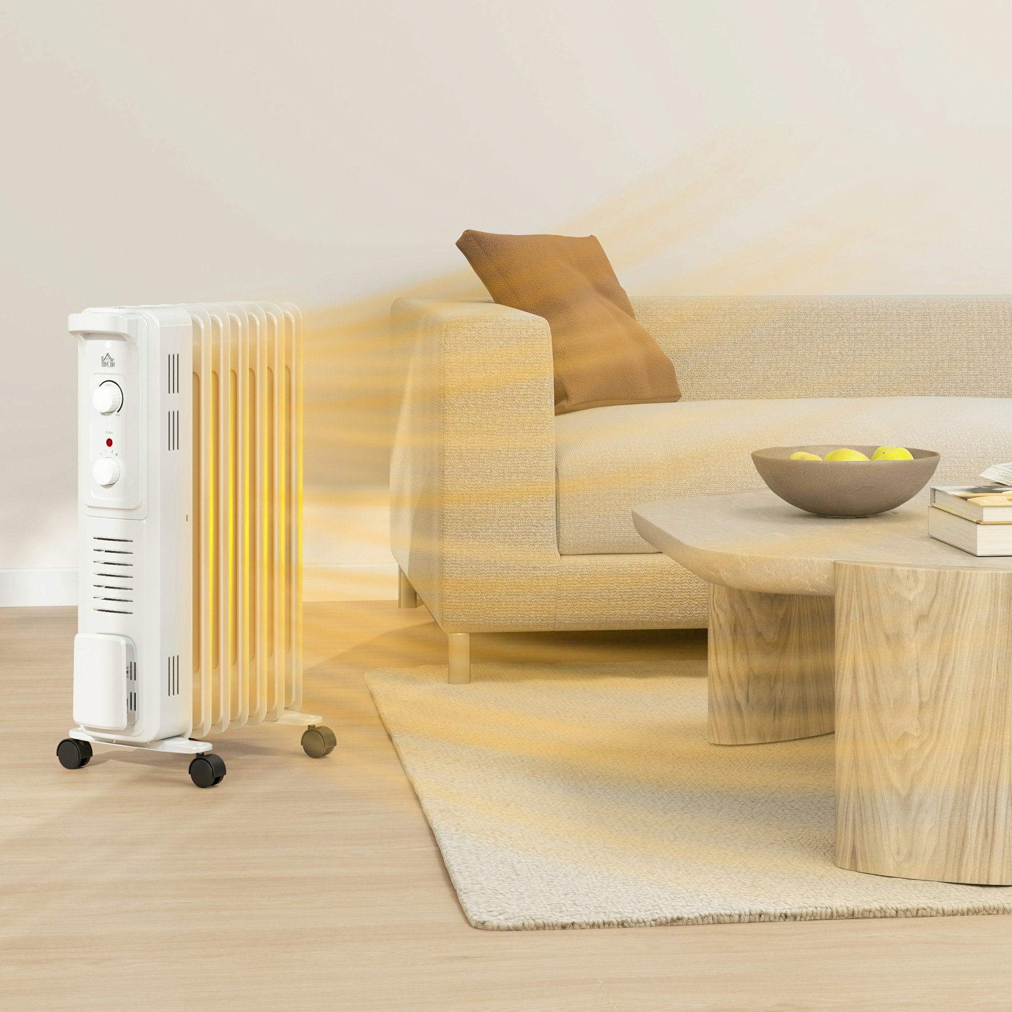 Homcom White 7 Fin Portable Oil Filled Heater Radiator, Energy Efficient, - 24W X 36.5D X 64Hcm