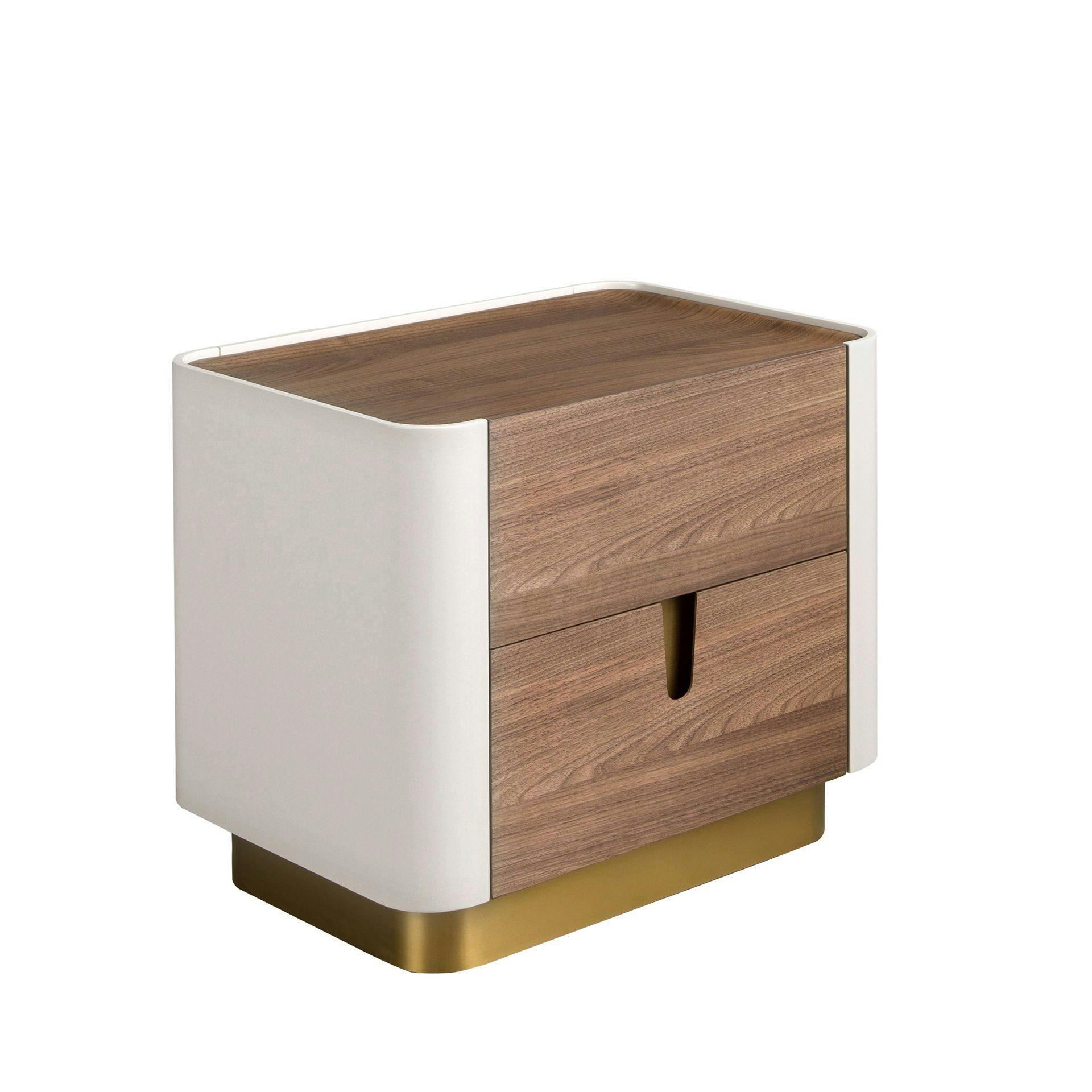 Rackhams Beige/Golden Bedside Table Walnut, Polished Steel And Walnut Top 7187