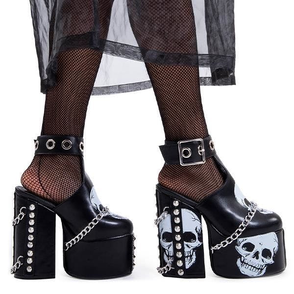 Lamoda Black Hidden Closet Skull Platform Heels Bold Fashion Statement - Uk5