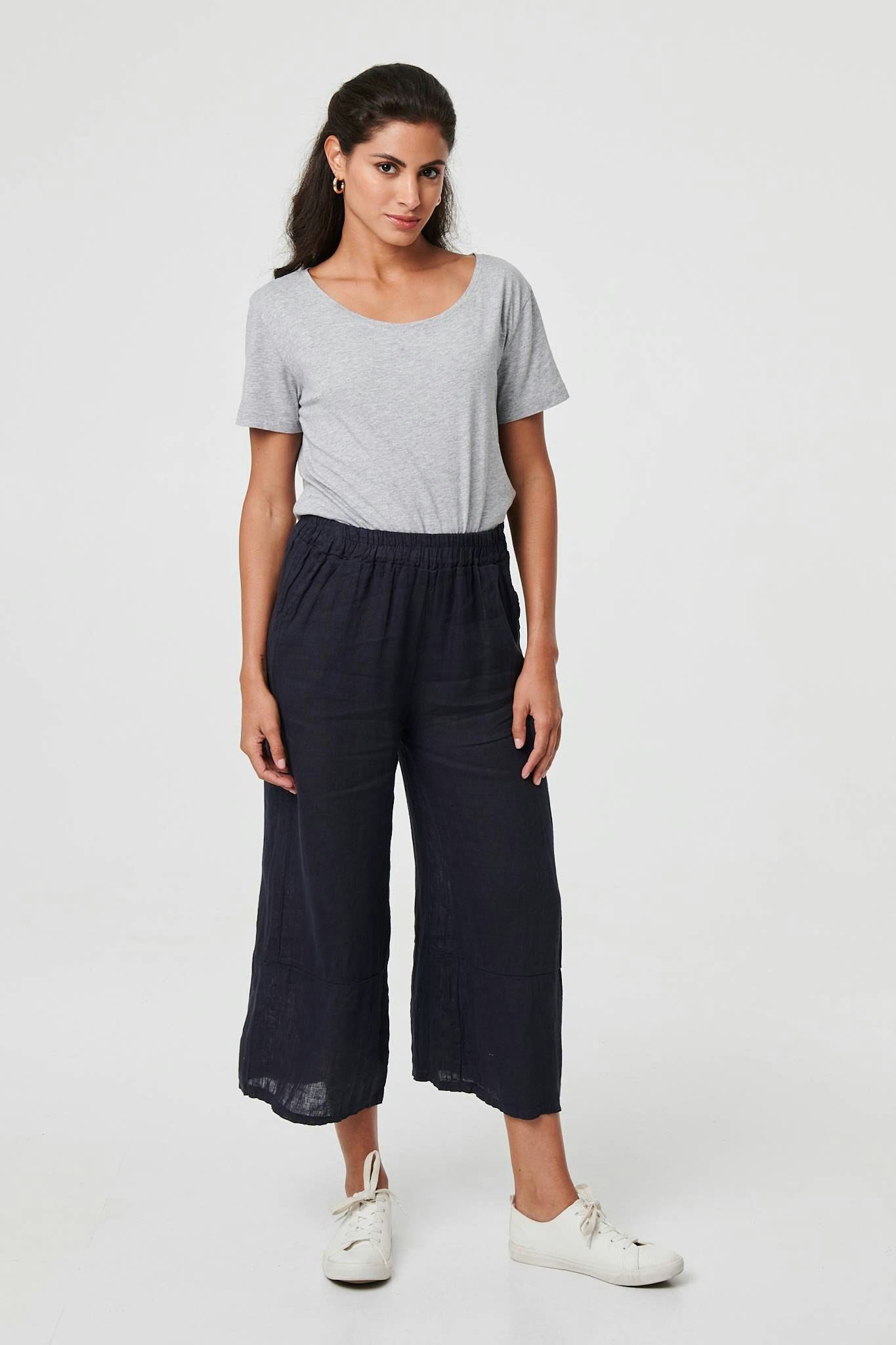 Izabel London High Waist Stretchy Crop Trousers - Navy - 8