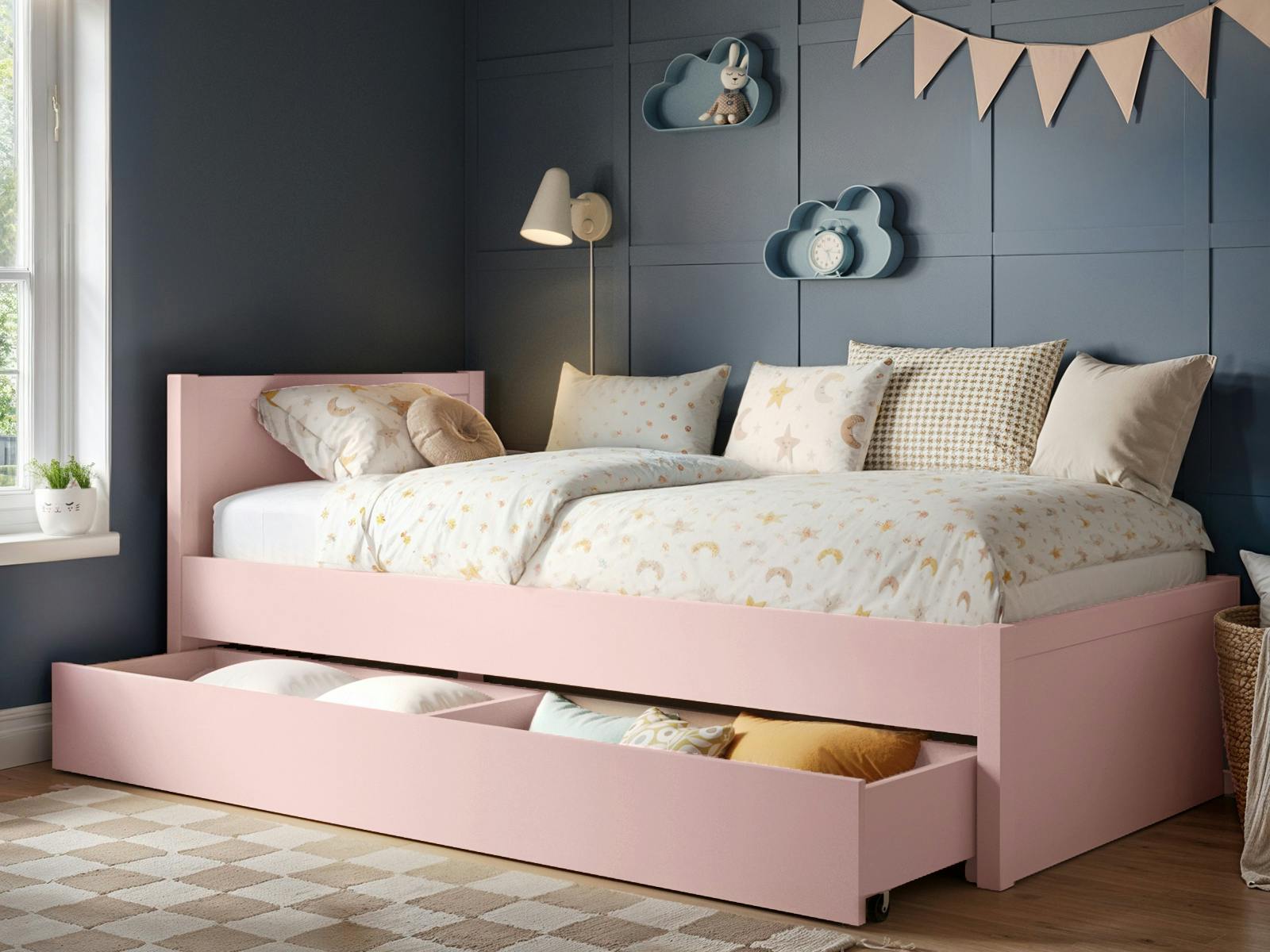 Flair Unisex Pink Oli Wooden Bed With Drawers In Single - Image 3