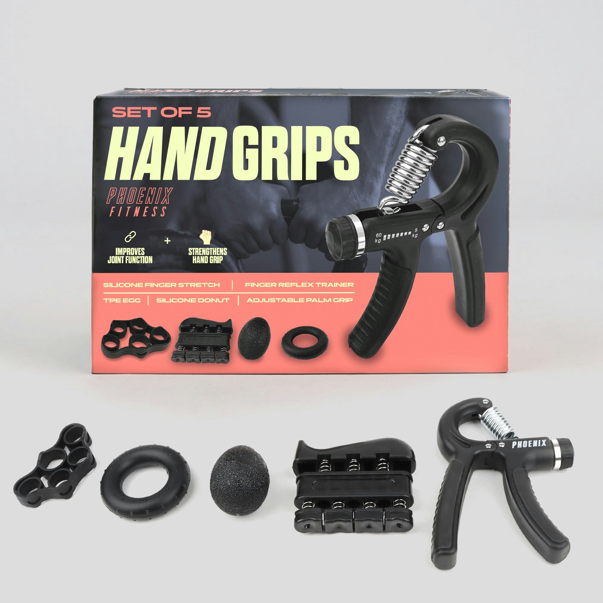 Phoenix Fitness Black 5 Piece Hand Grip Set
