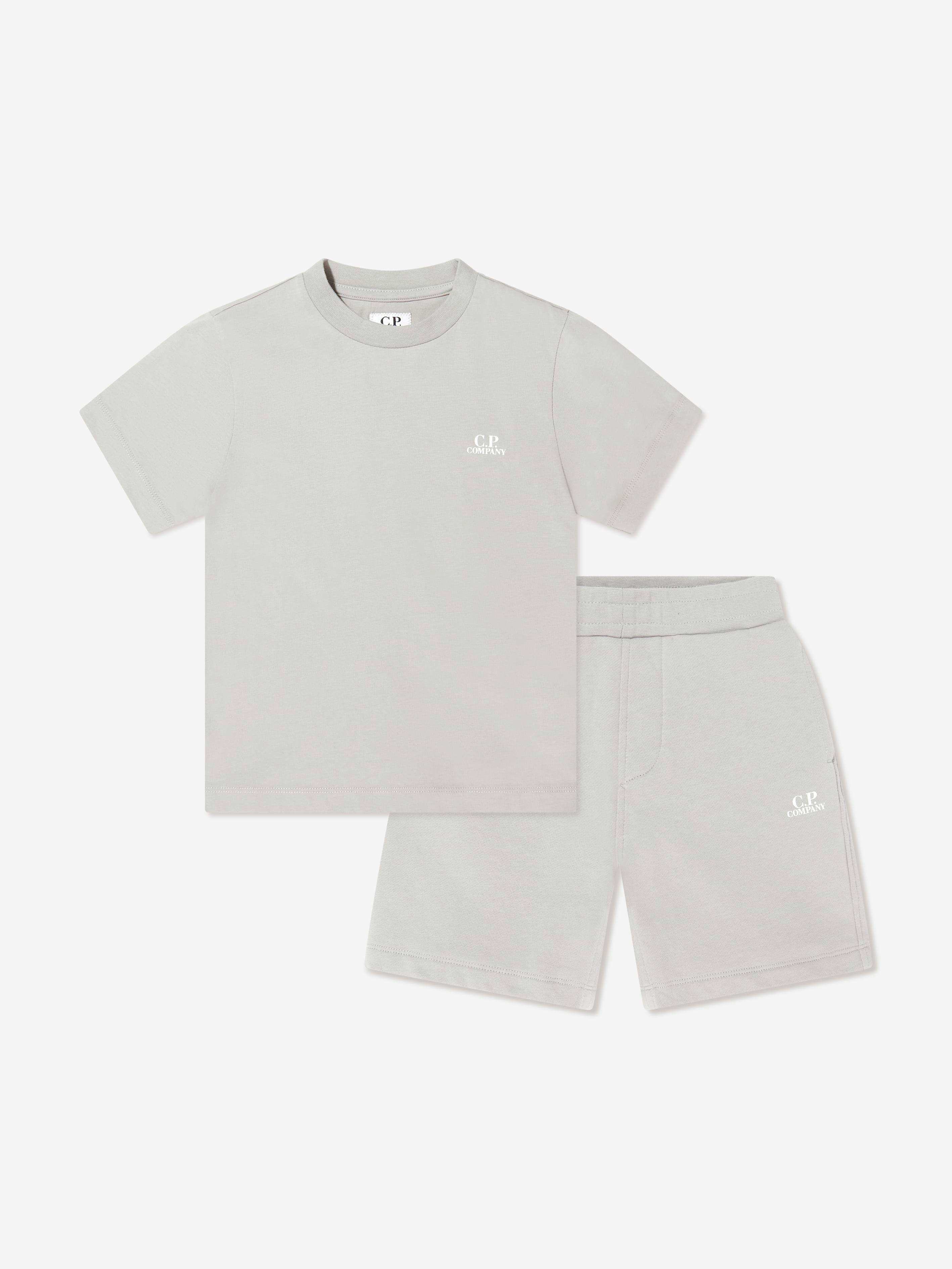 C.p. Company Boys Grey Cotton Jersey Logo Short Set In - 8 Yrs