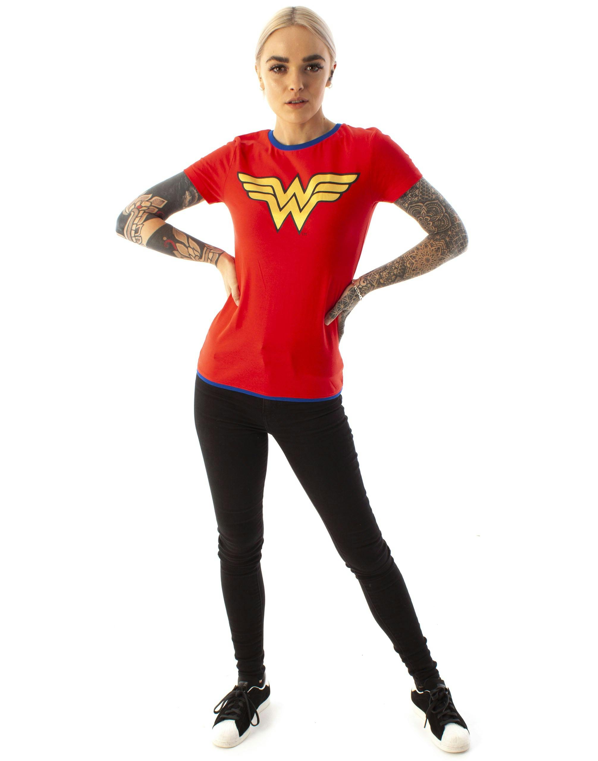 Vanilla Underground Women's Red Dc Comics Logo Short Sleeved T-Shirt - Medium
