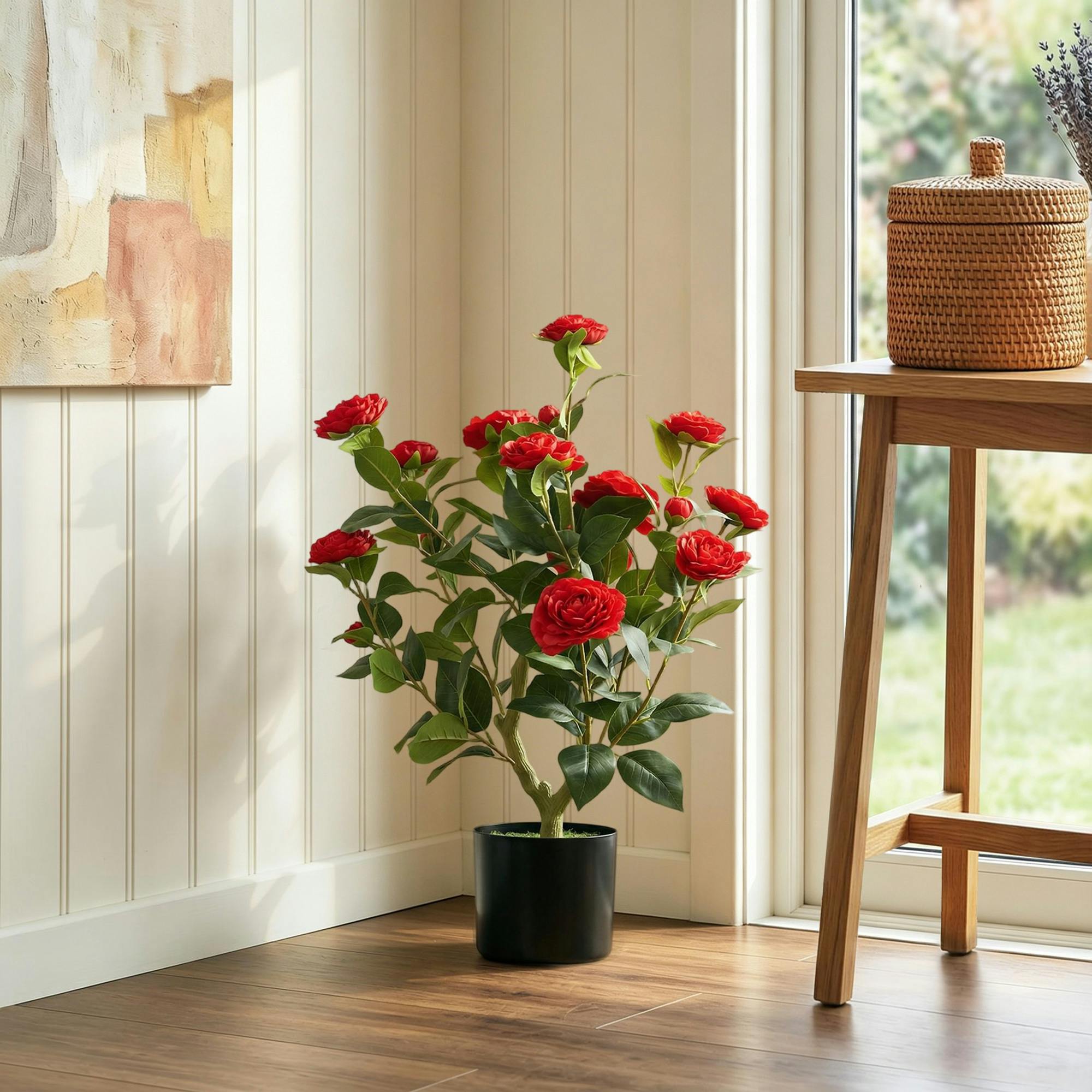 Homcom Unisex Red 65Cm Artificial Camellia Flower Plant With 116 Lush Leaves In - Image 5