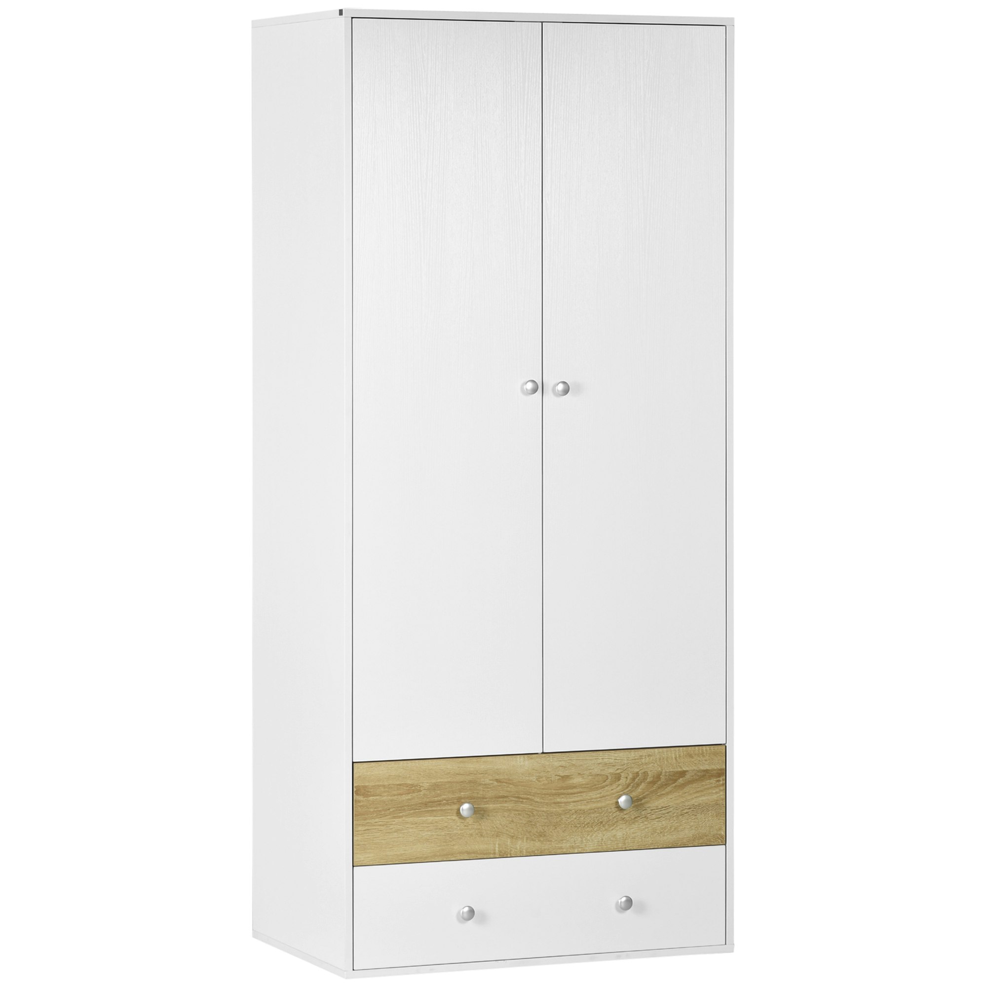 Homcom White Door Wardrobe Wardrobe With Drawers And Hanging Rod For Bedroom - Size 2