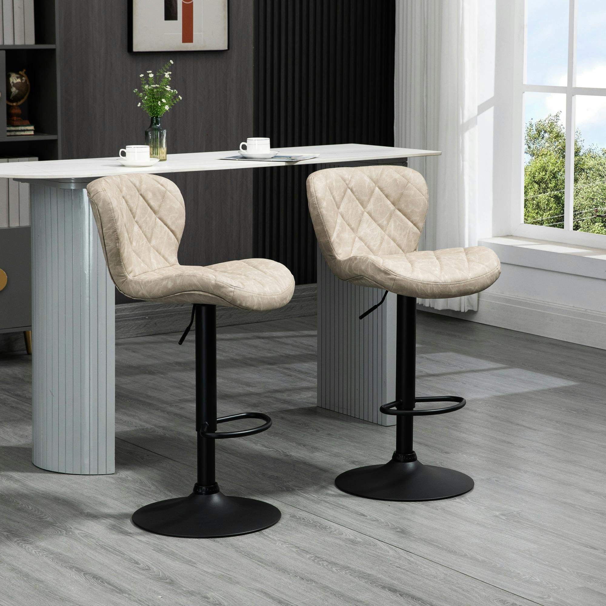 Rackhams Dark/Grey Adjustable Height Bar Stools Set Of 2, Swivel Barstools - Khaki