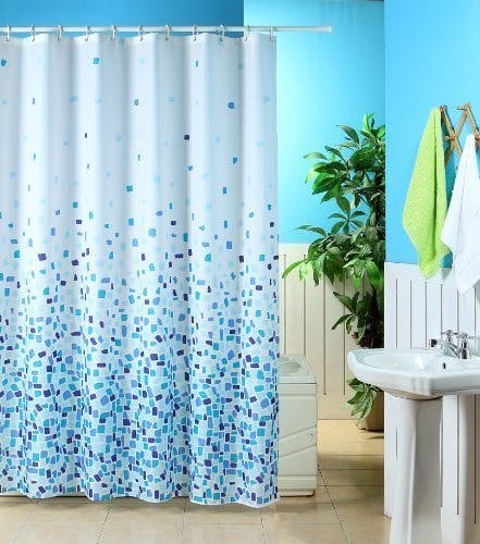 Kav Blue/White Mosaic On A Background Polyester Shower Curtain - 180 X 180