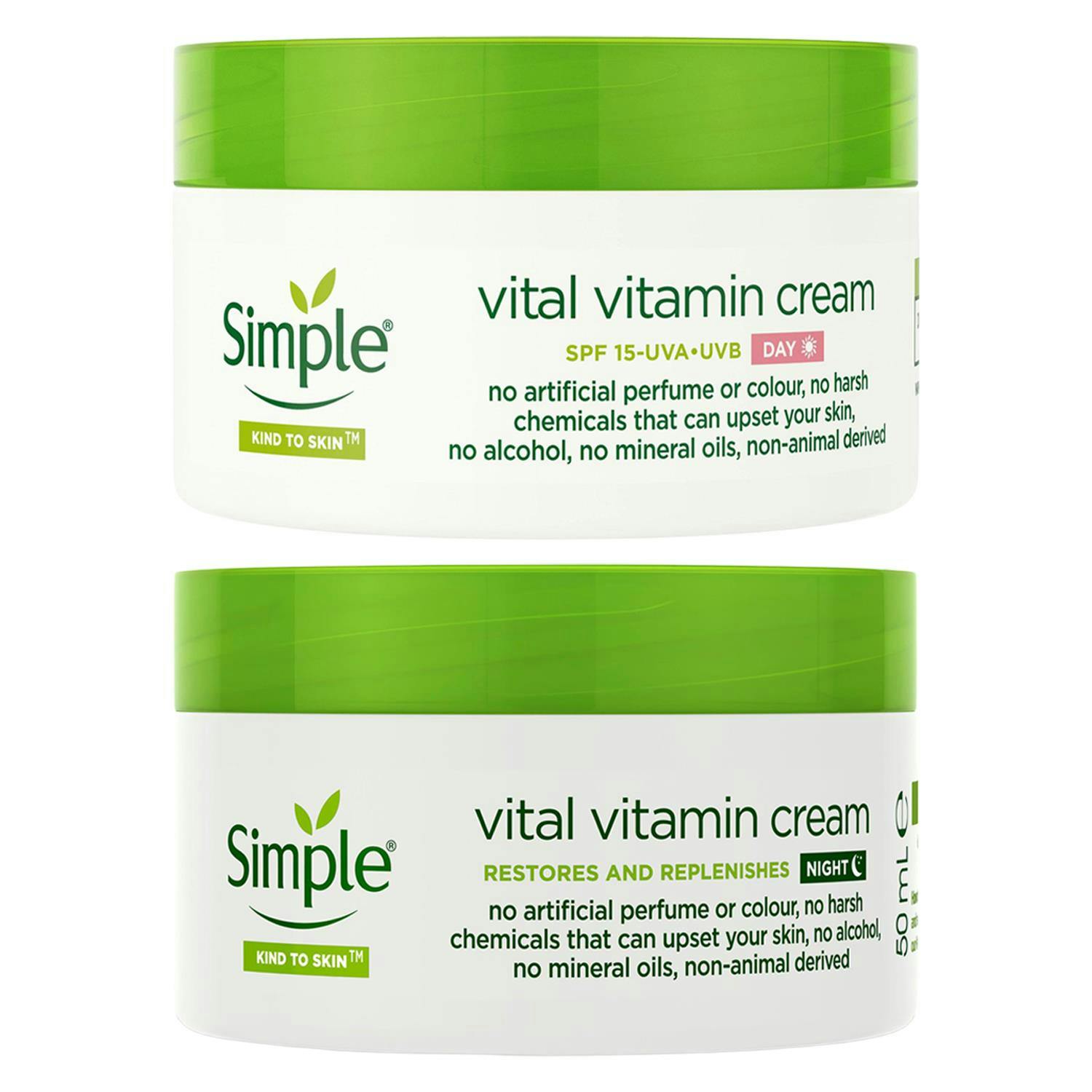 Simple Unisex White Vital Vitamin Day & Night Cream Duo In 50Ml - Image 4