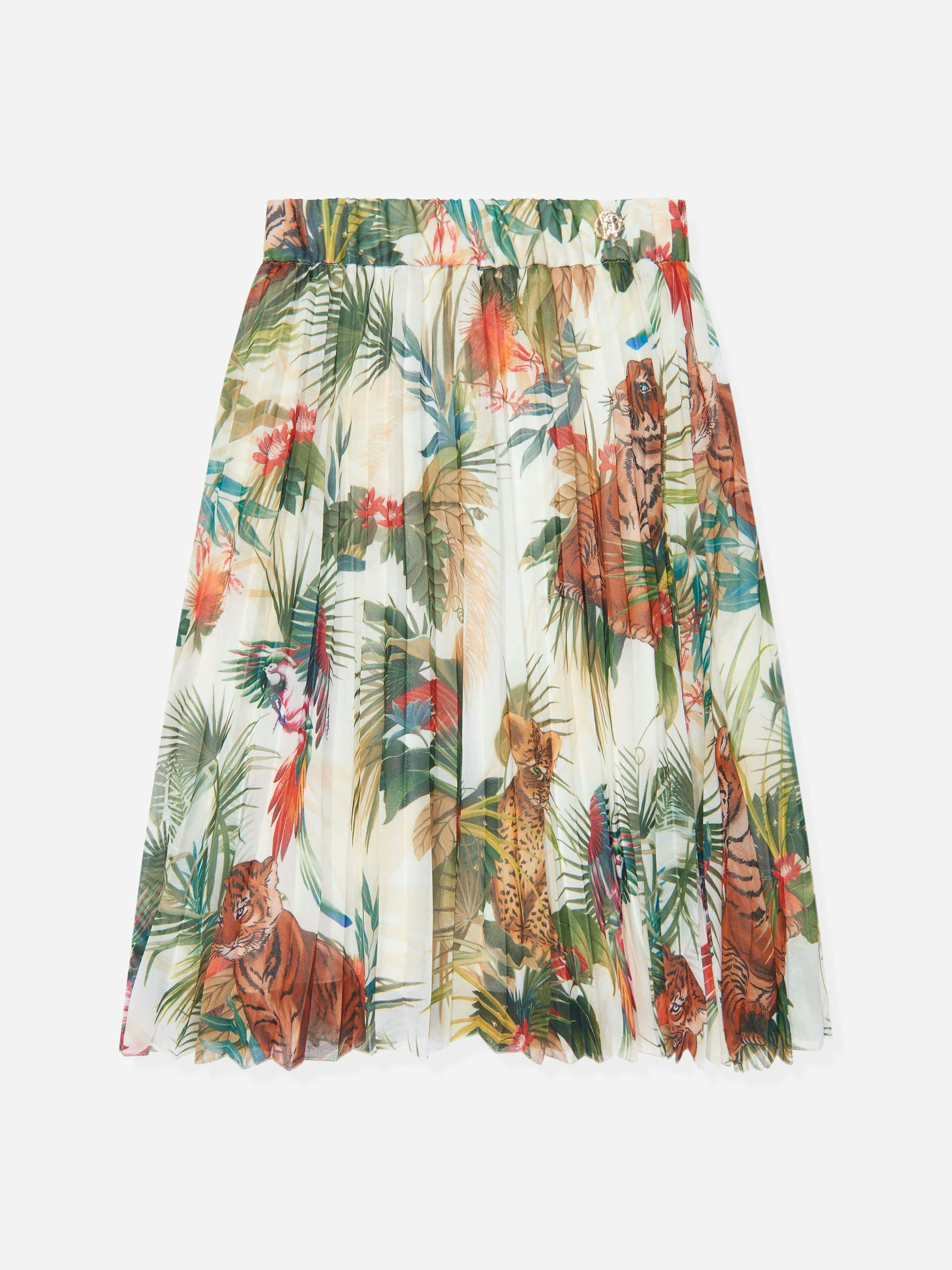 Roberto Cavalli Girls White Silk Botany Skirt In - 10 Yrs