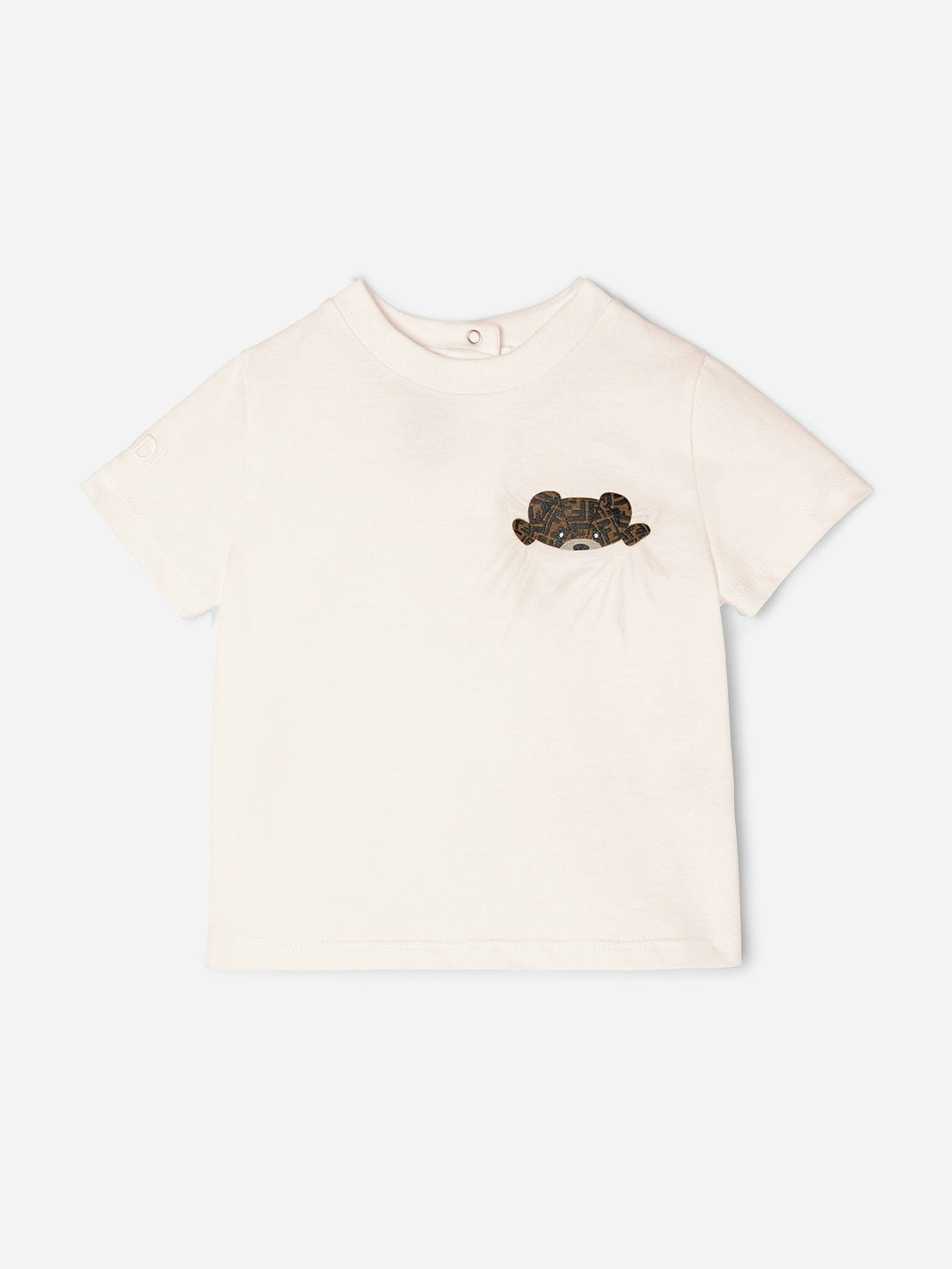 Fendi Kids Girls Pink Fendi Baby Bear Pocket T-Shirt In - 18 Mths