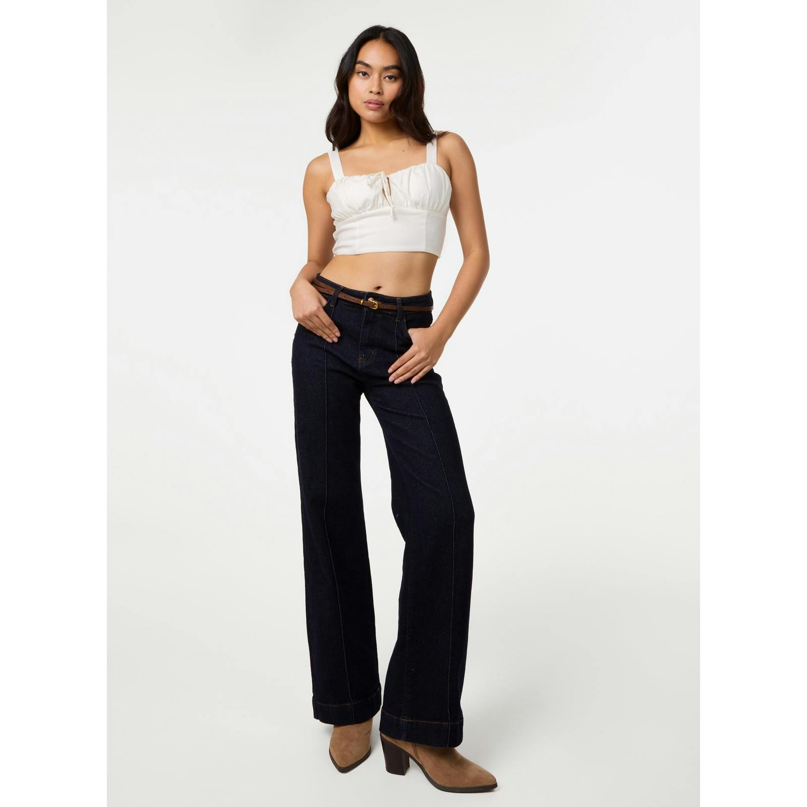 Pink Vanilla Pink/Ivory Vanilla Tie Front Milkmaid Crop Top - S