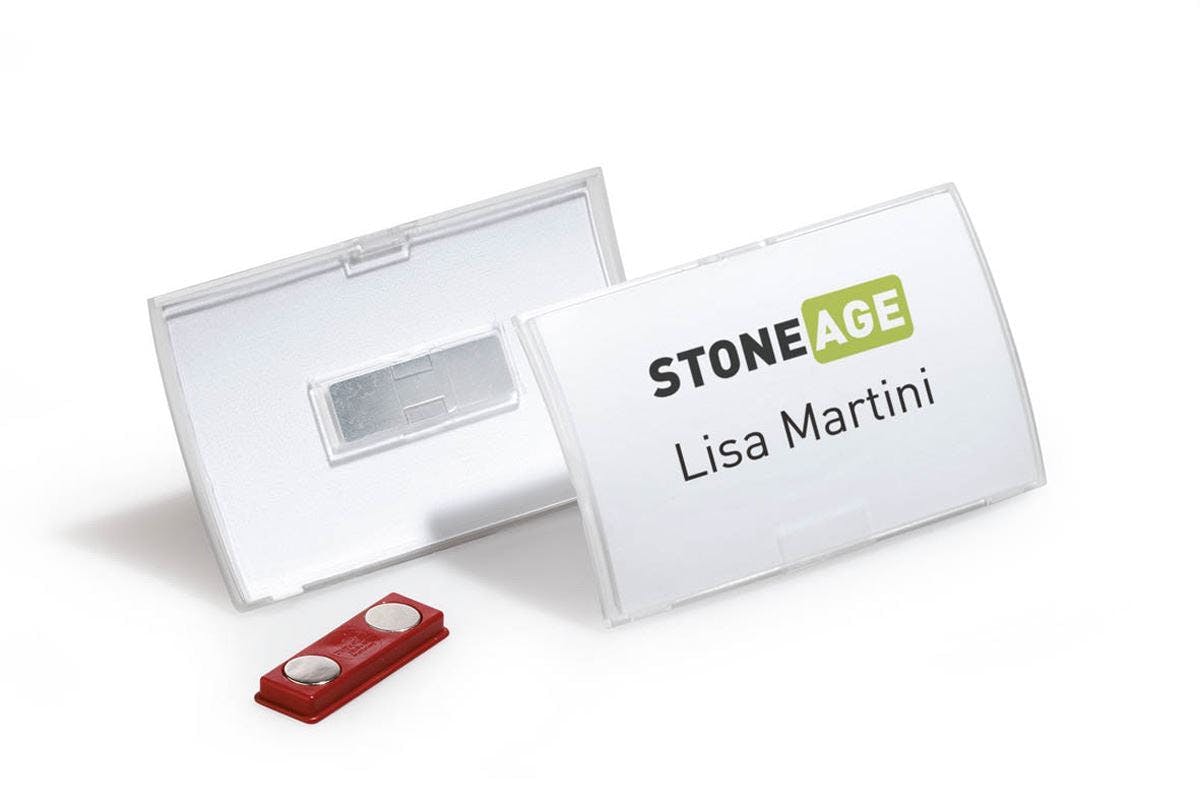 Durable Click Fold Magnet Name Tag Badge Holders + Inserts | 10 Pack | 54 X 90Mm