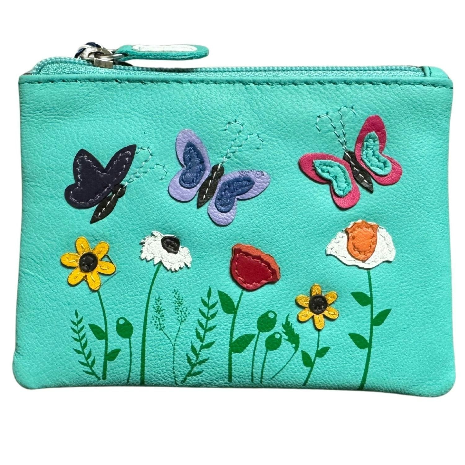 Mala Leather Turquoise Sophia Butterflies & Flowers Leather Coin And Card Purse