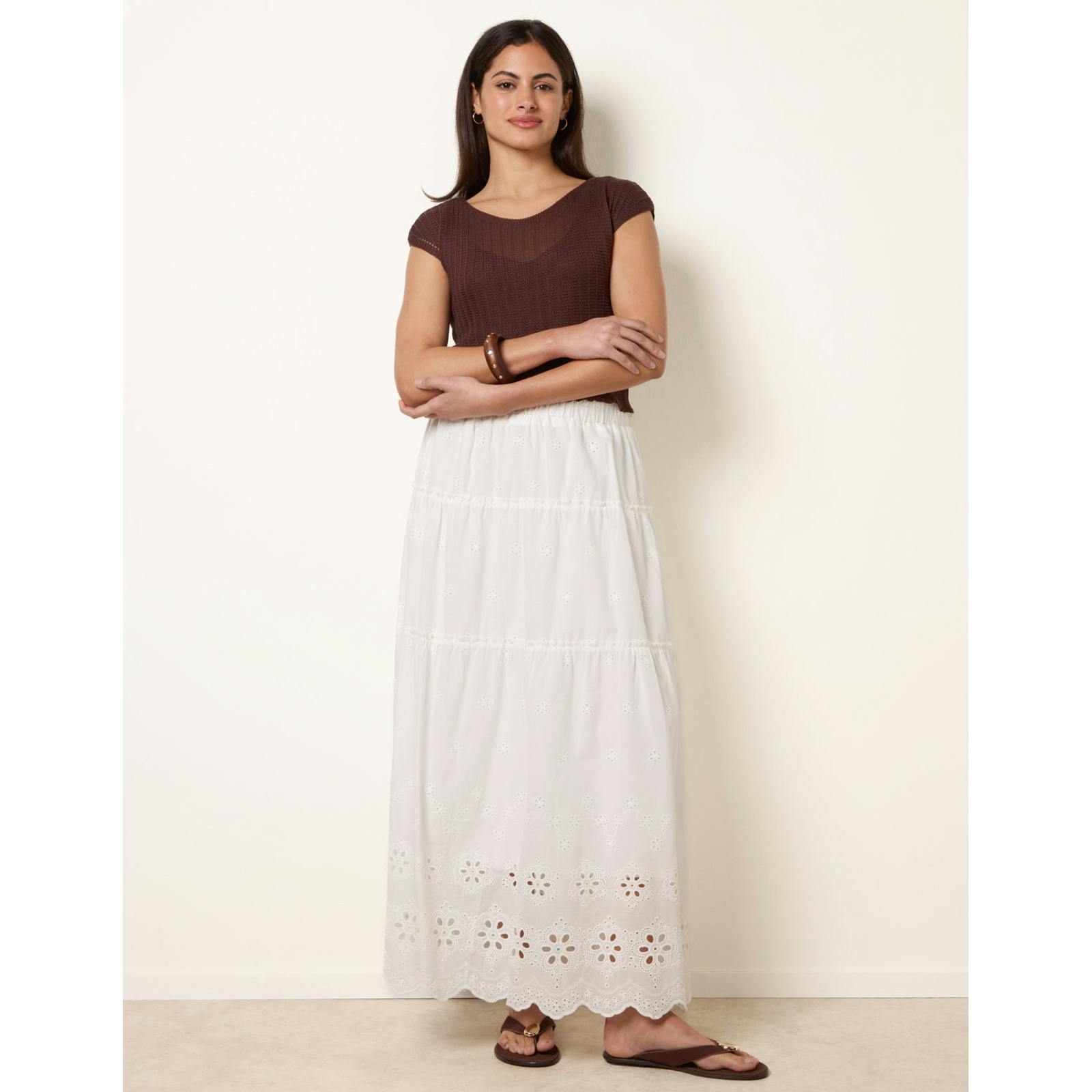 Blue Vanilla Blue/White Vanilla Crochet Detailed Maxi Skirt - L