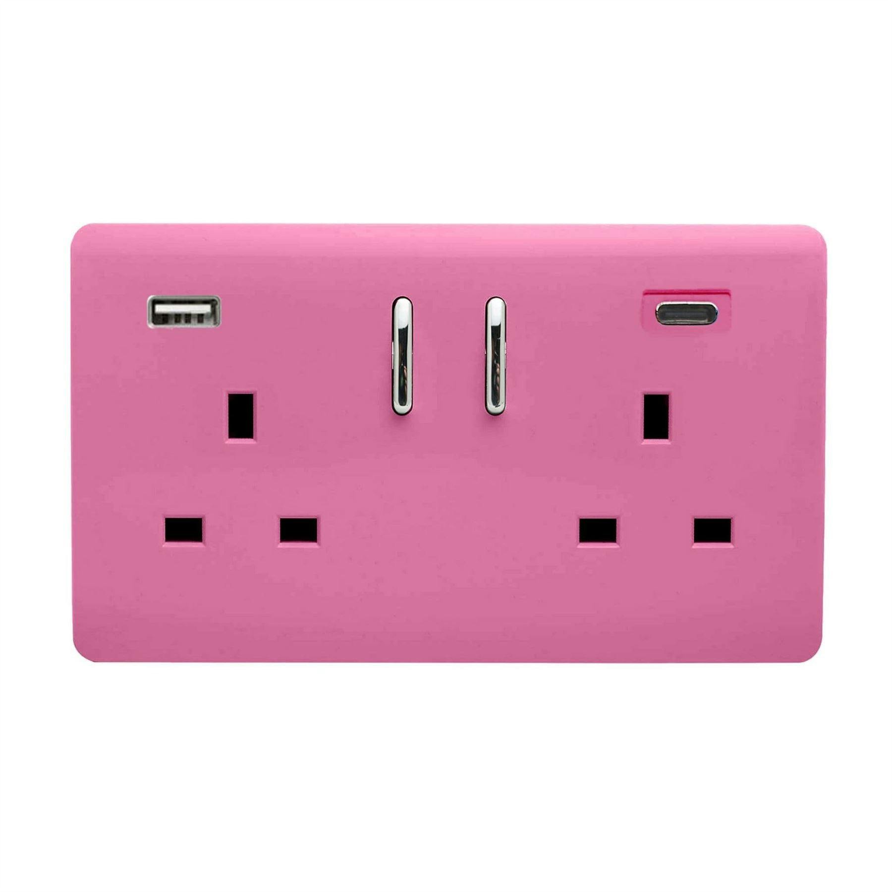 Trendi Switch Pink 2 Gang Usb 3100Ma Type A & C Usb Plug Socket In Candy