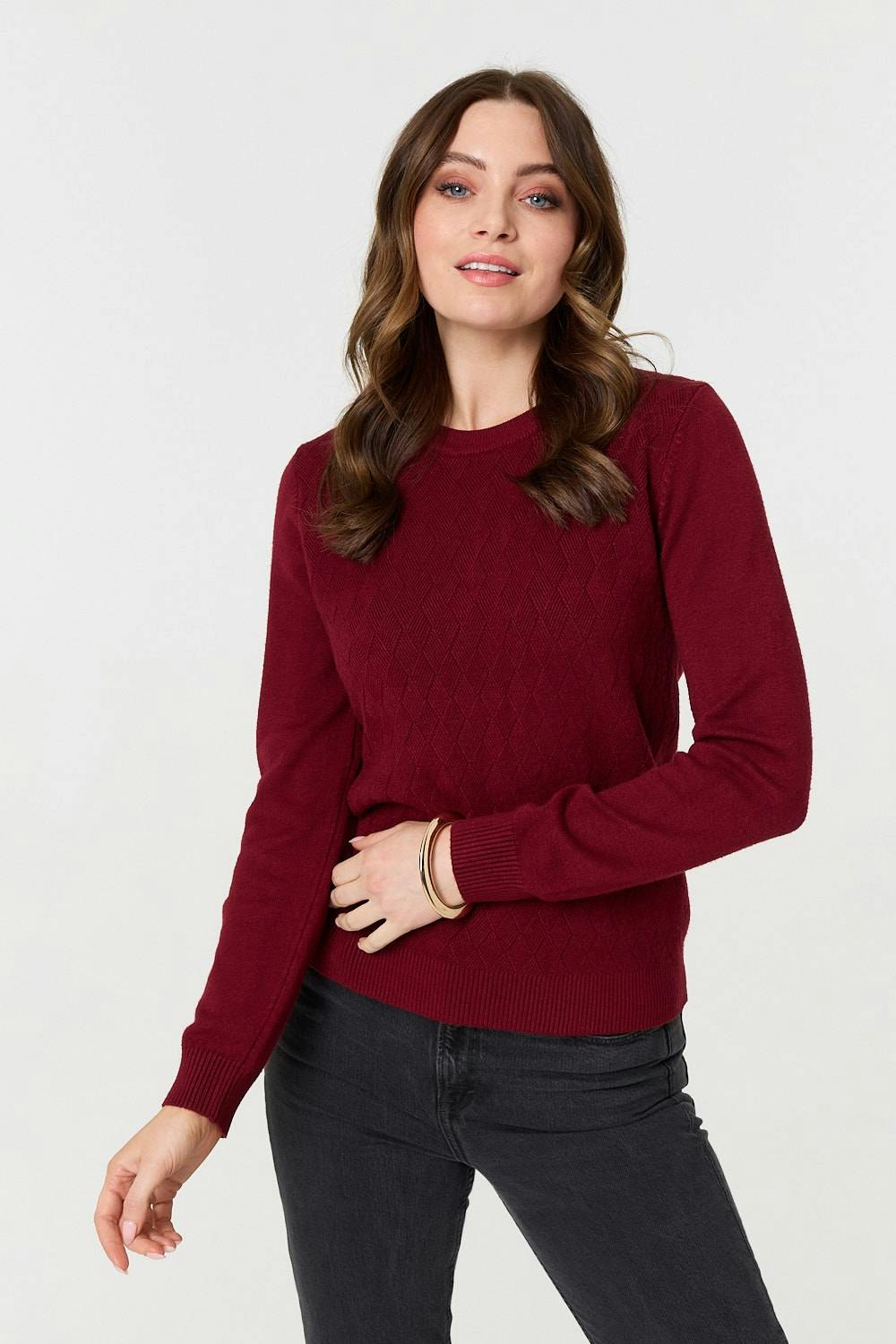 Izabel London Red Textu Knitted Long Sleeve Jumper - 8