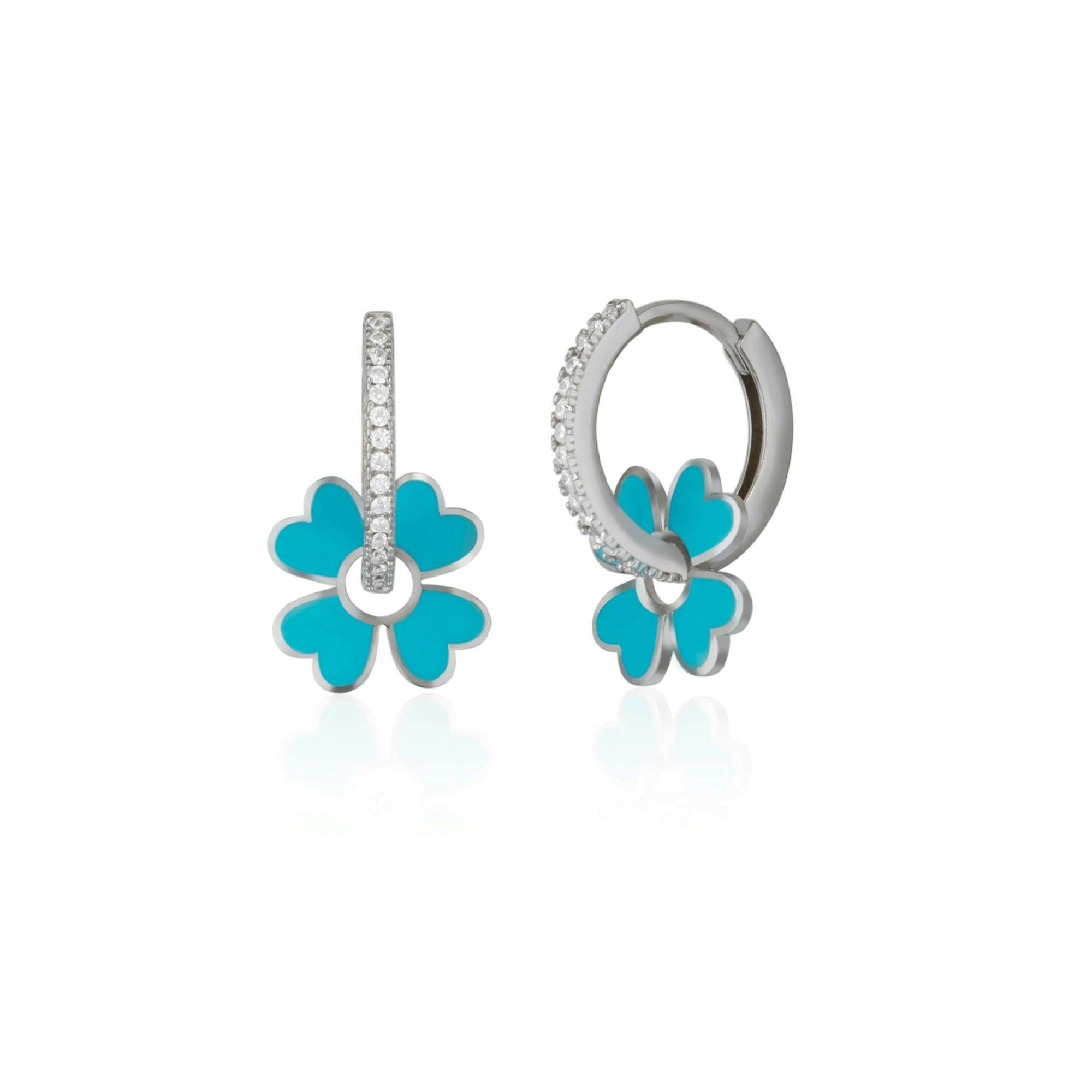 Spero London Silver/Turquoise Sterling Enamel Clover Earrings