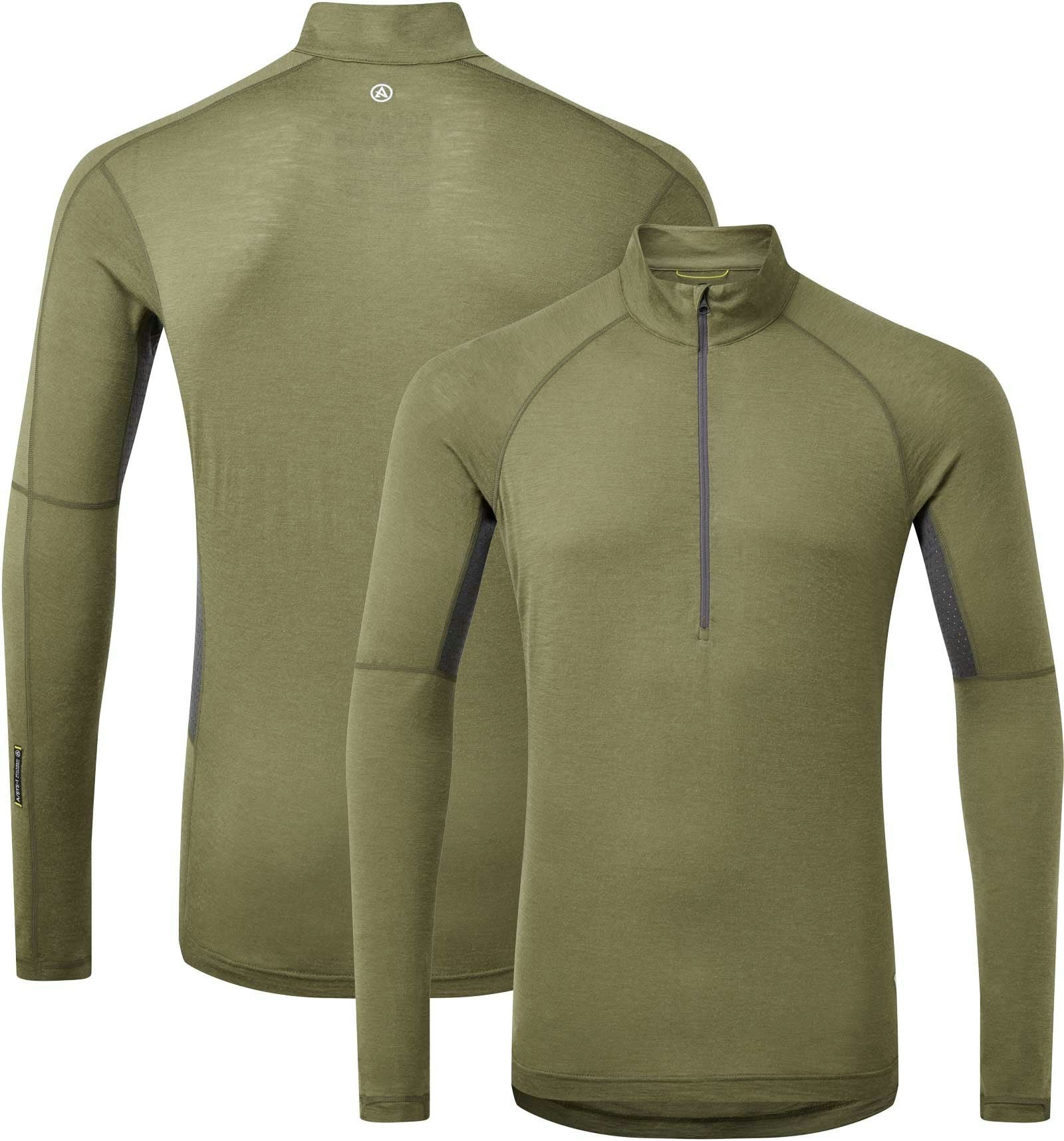 Artilect Men's Green/Grey Boulder 125 Long Sleeve ½ Zip Baselayer {Art-2211121} - Kalamta Olive /Ash - X-Large