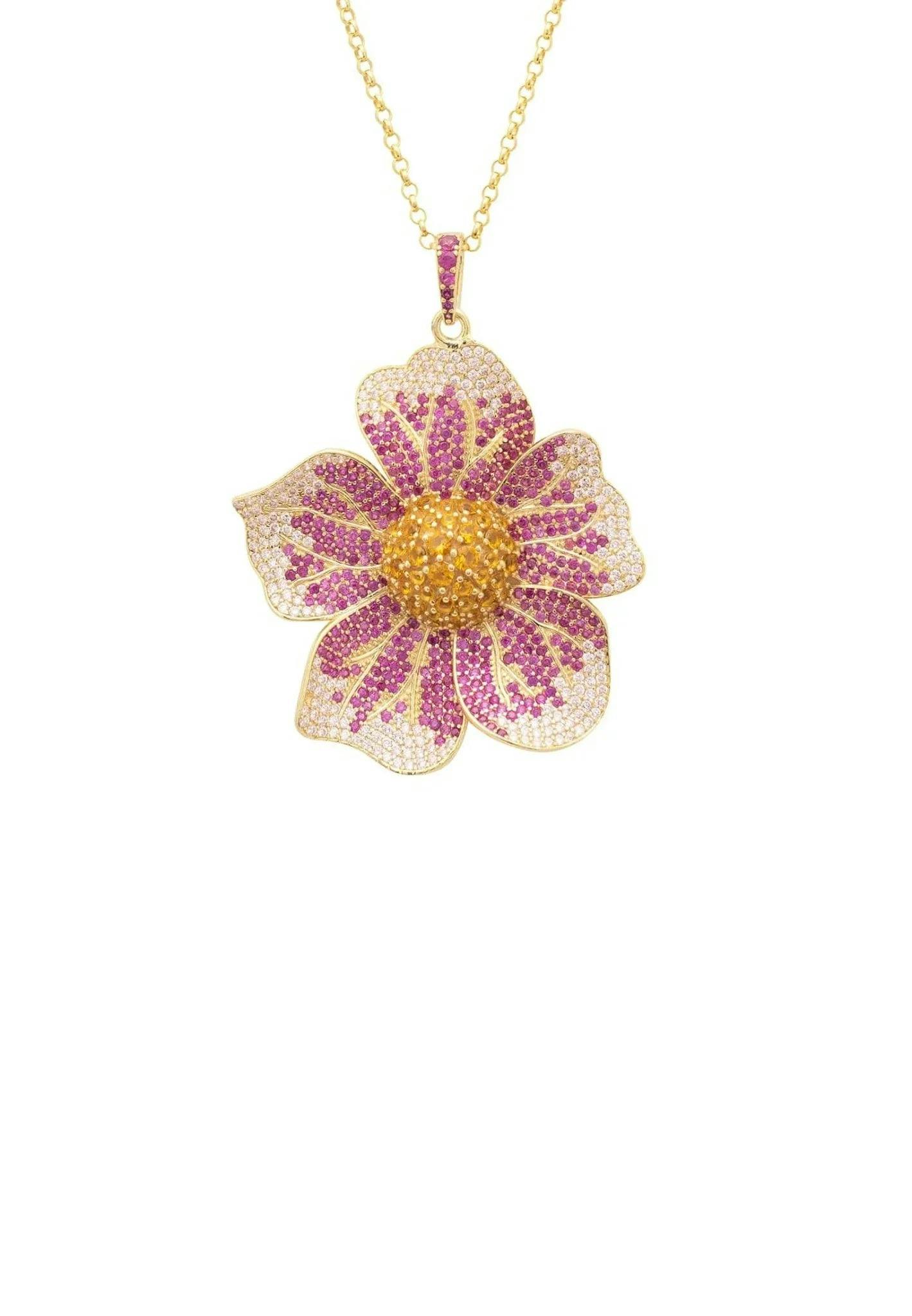 Latelita Pink/Gold Pansy Flower Necklace